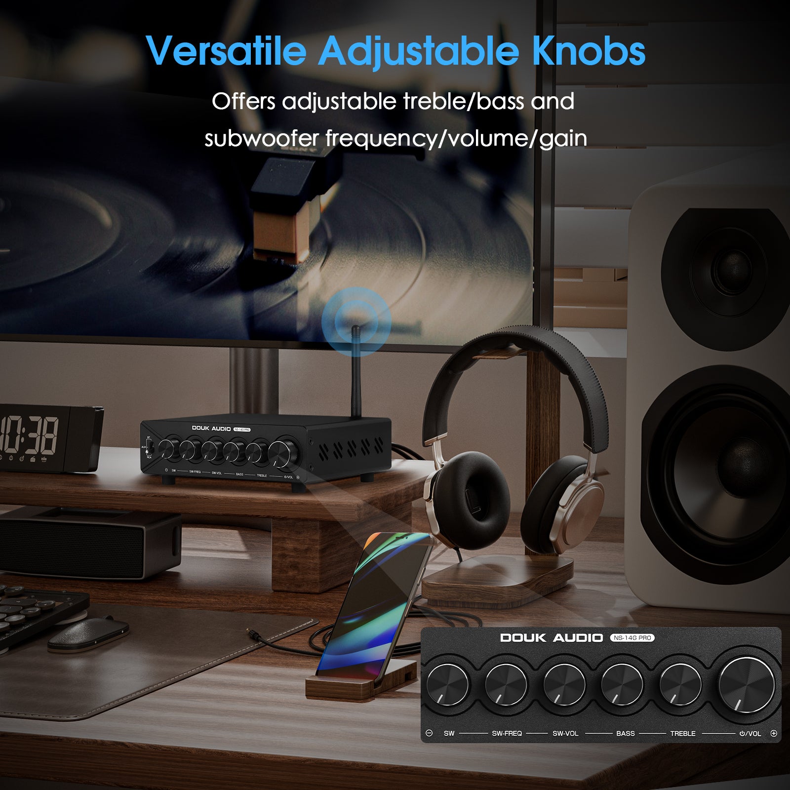 Douk Audio NS-14G PRO HiFi 2.1 Channel Bluetooth TPA3255 Digital Amplifier Subwoofer Stereo Audio Amp