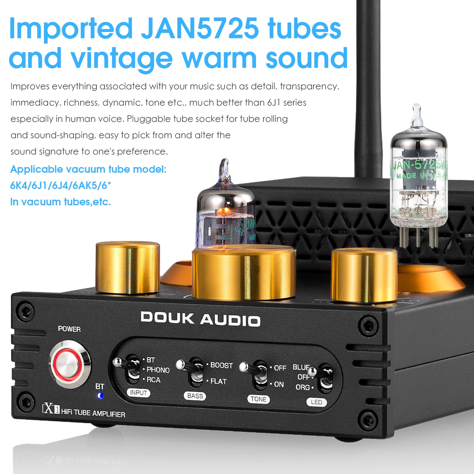 Douk Audio X1 HiFi Bluetooth 5.0 Vakuumröhrenverstärker Desktop-Audioverstärker für Plattenspieler 160Wx2