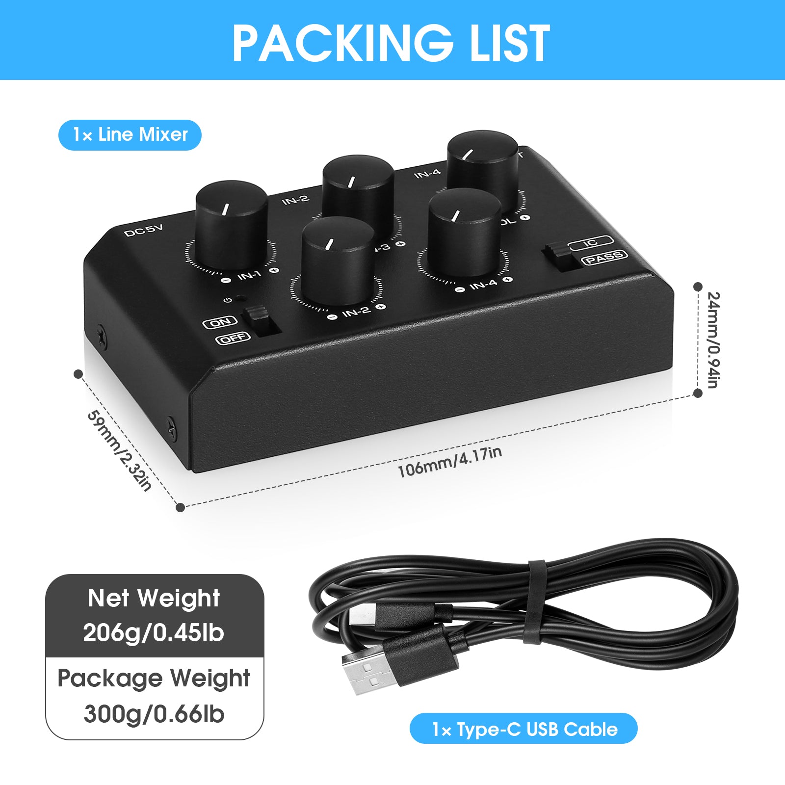 Douk Audio MC5-BX Mini Stereo 4 Channel Audio Mixer Ultra Low-Noise Home/ Studio/ Bar Line Mixer