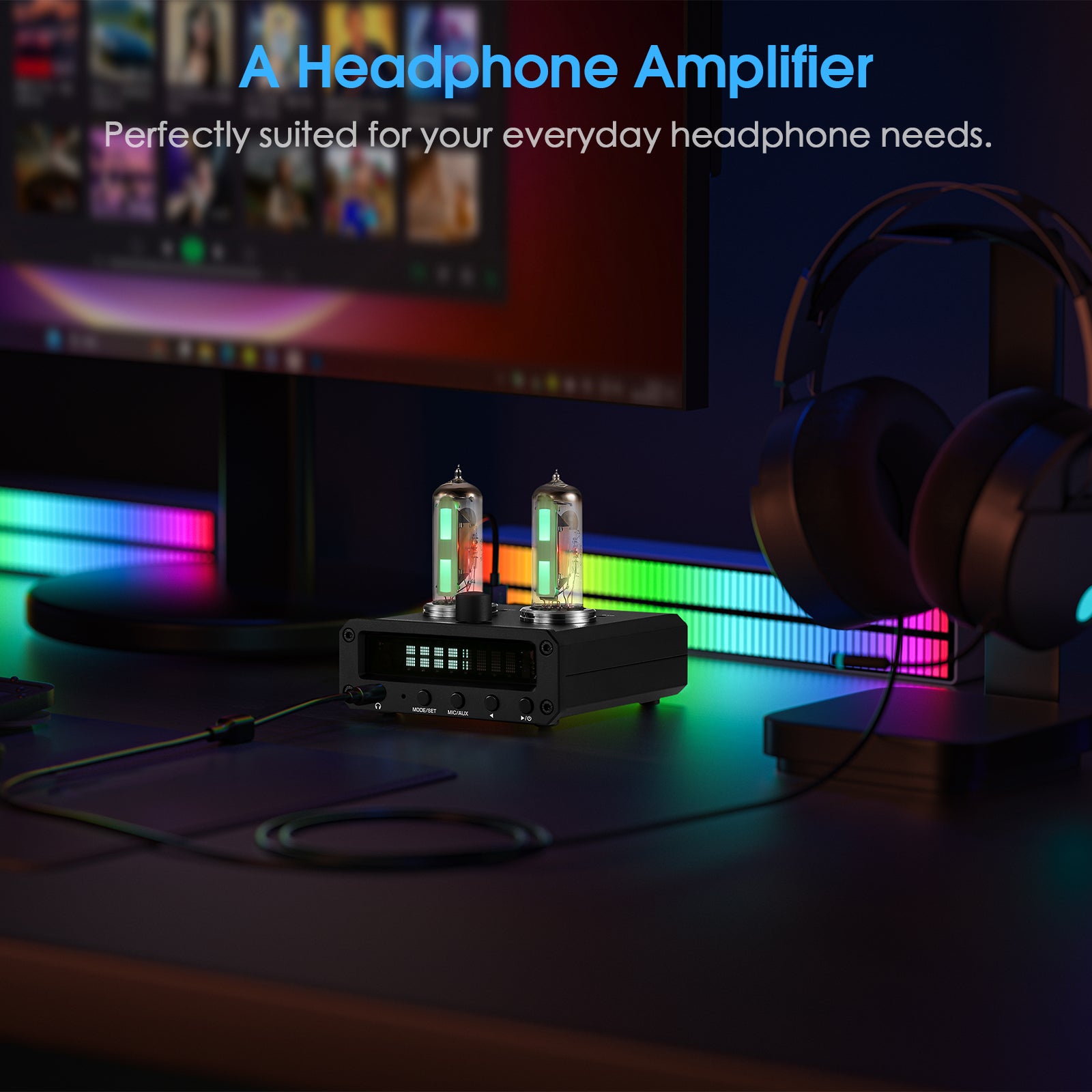 Douk Audio P2-FM Magic 6E2 Preamp Stereo Headphone Amp Sound Level Indicator FM Radio Clock