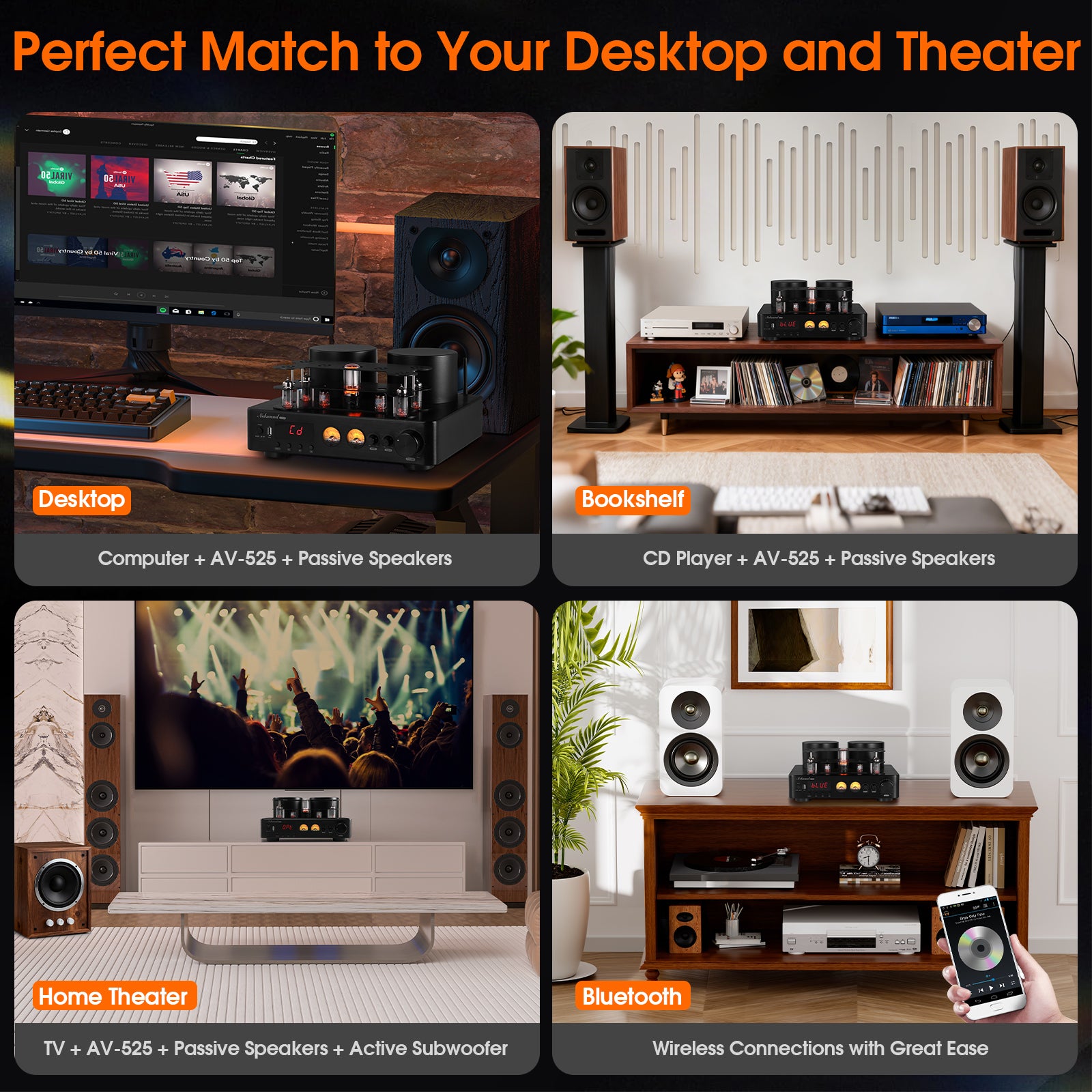 Nobsound AV-525 HiFi Bluetooth 5.0 Vacuum Tube Amplifier Coaxial / Optical Integrated Audio Amp