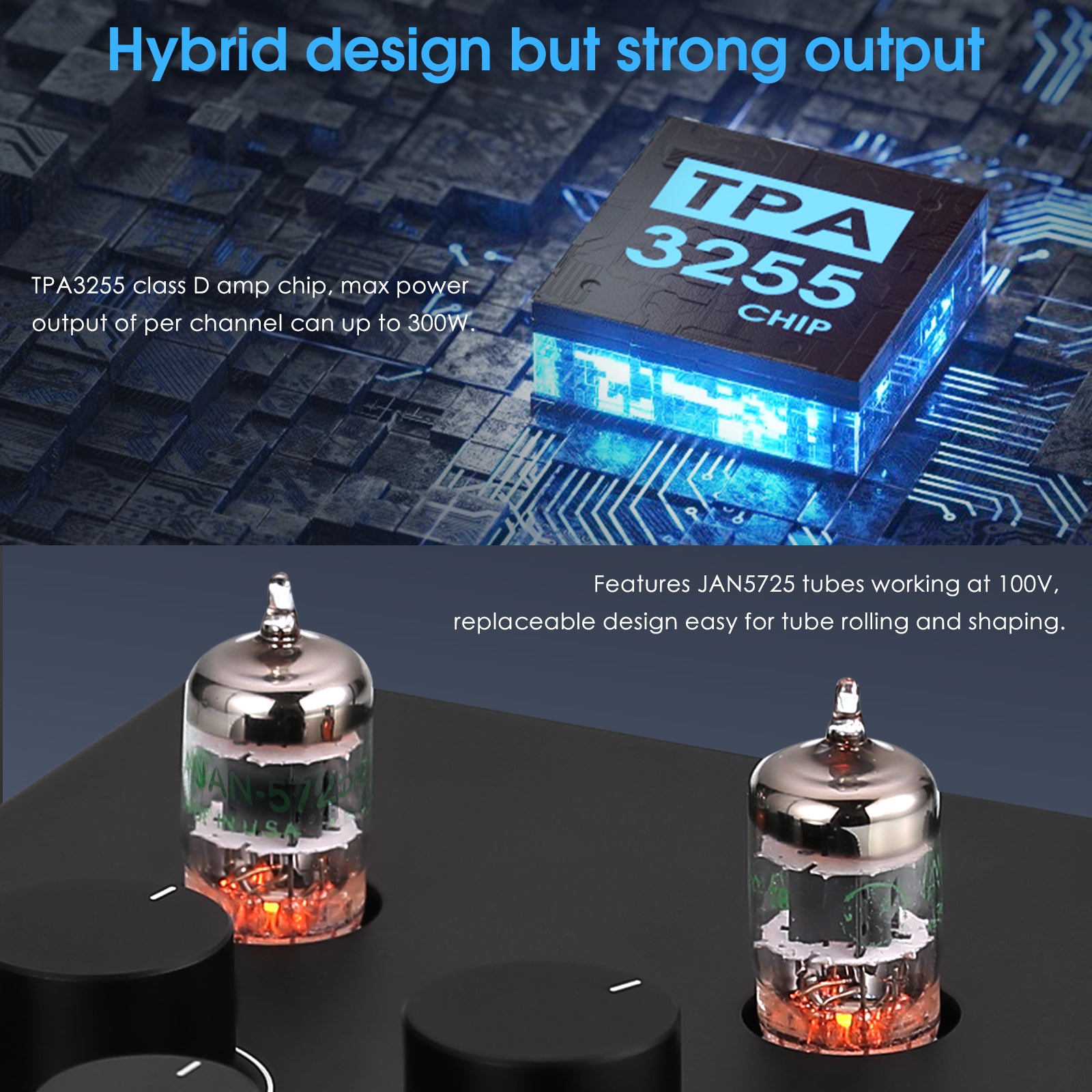 Douk Audio T6PRO HIFI TPA3255 蓝牙电子管放大器,带音量表,300 瓦 x2
