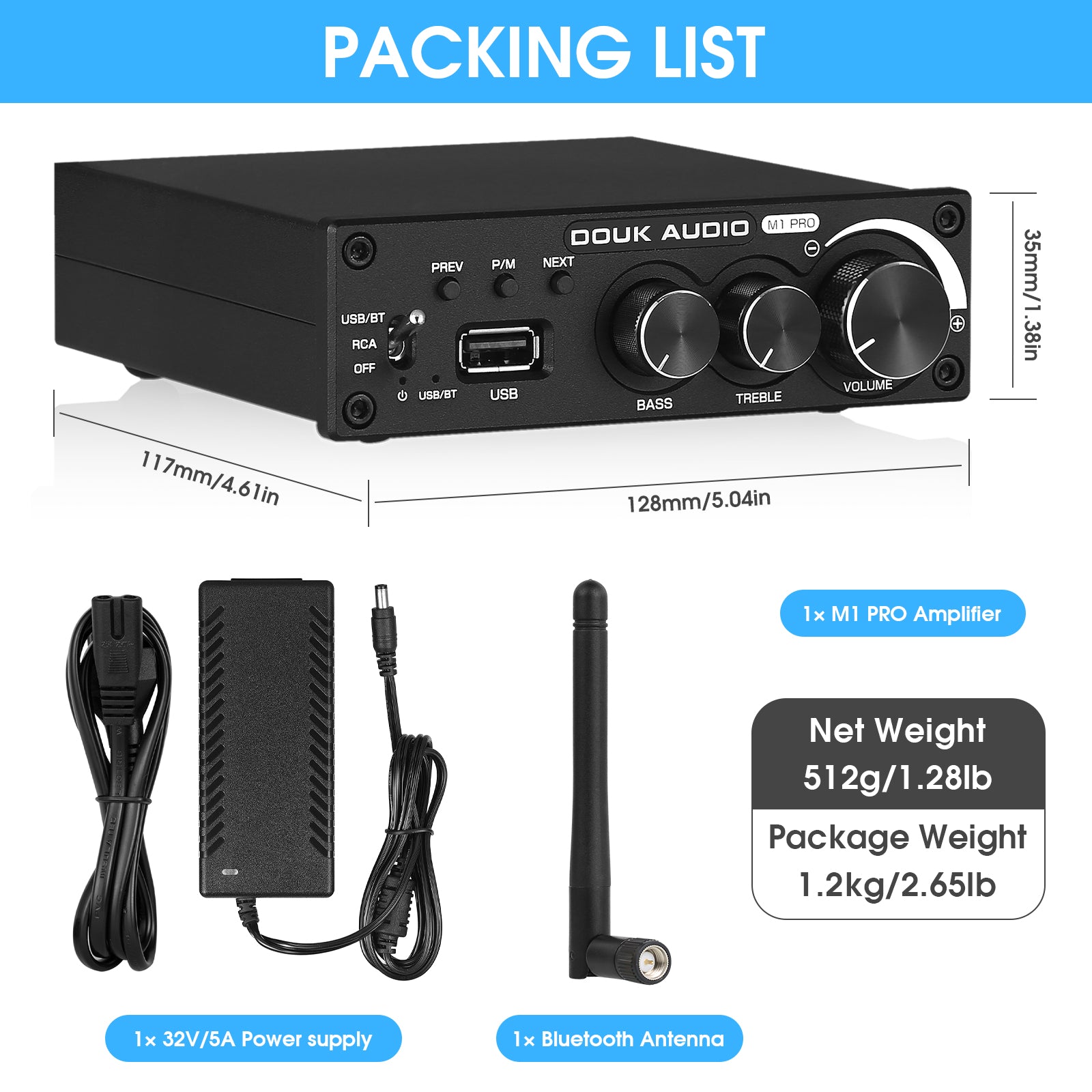 Douk Audio M1 PRO HiFi Bluetooth 5.0 Digitalverstärker Desktop-Stereo-Verstärker USB-Player 160 W×2
