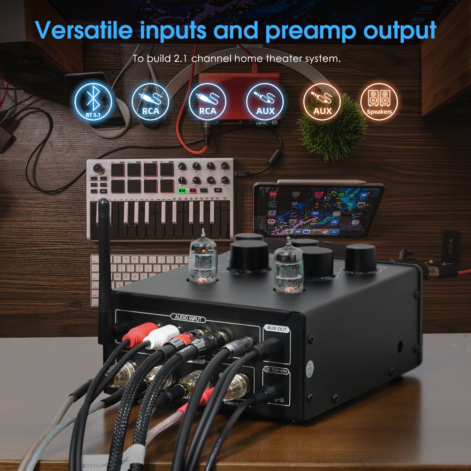 Douk Audio T6PRO HIFI TPA3255 蓝牙电子管放大器,带音量表,300 瓦 x2