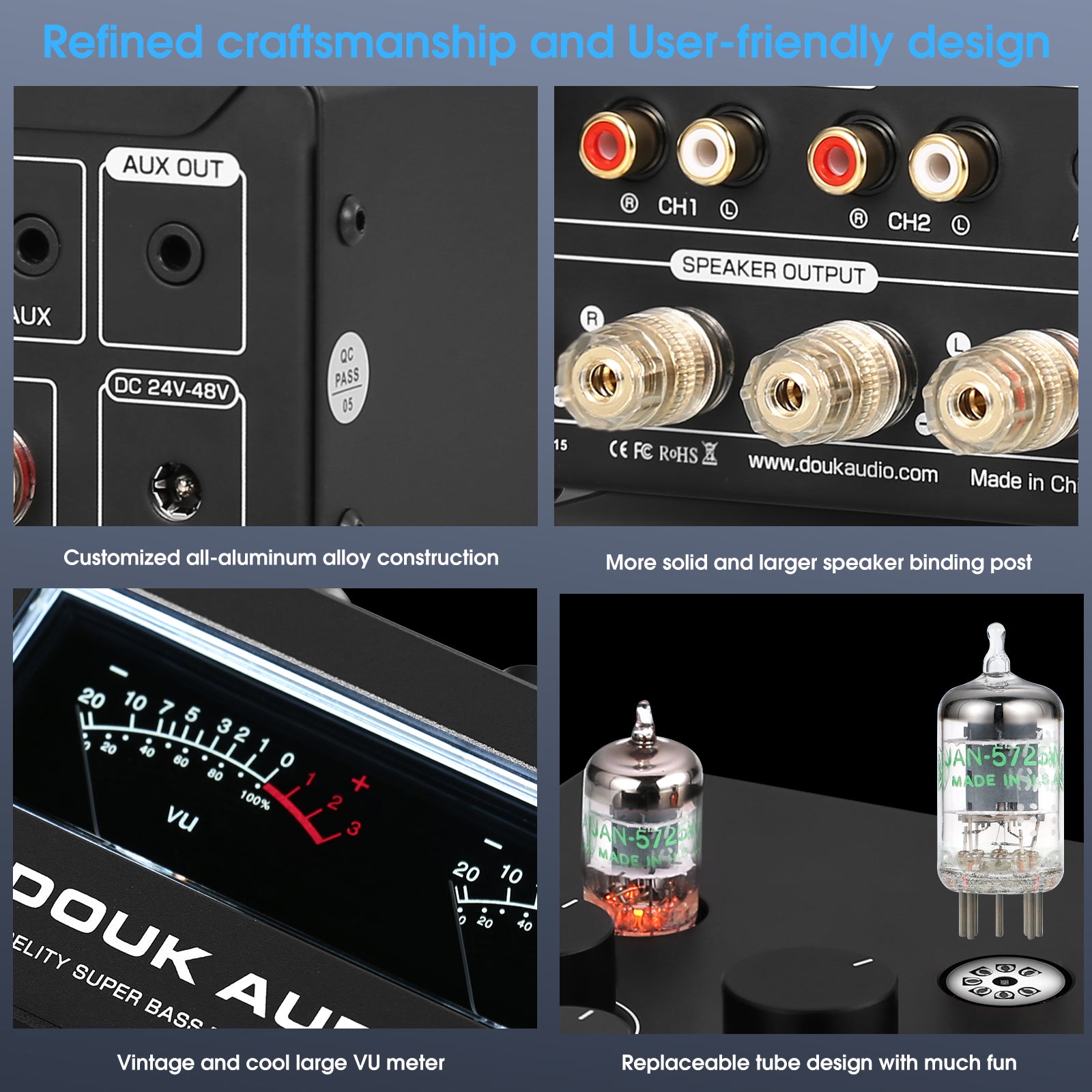 Douk Audio T6PRO HIFI TPA3255 蓝牙电子管放大器,带音量表,300 瓦 x2