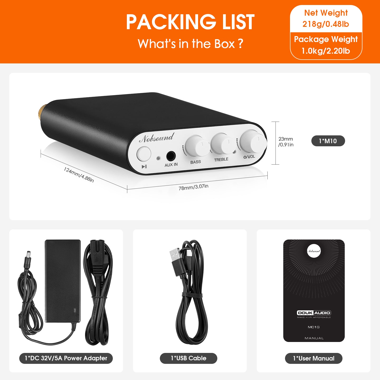 Nobsound M10 Mini TPA3255 Digital Amplifier with Bluetooth/USB Input