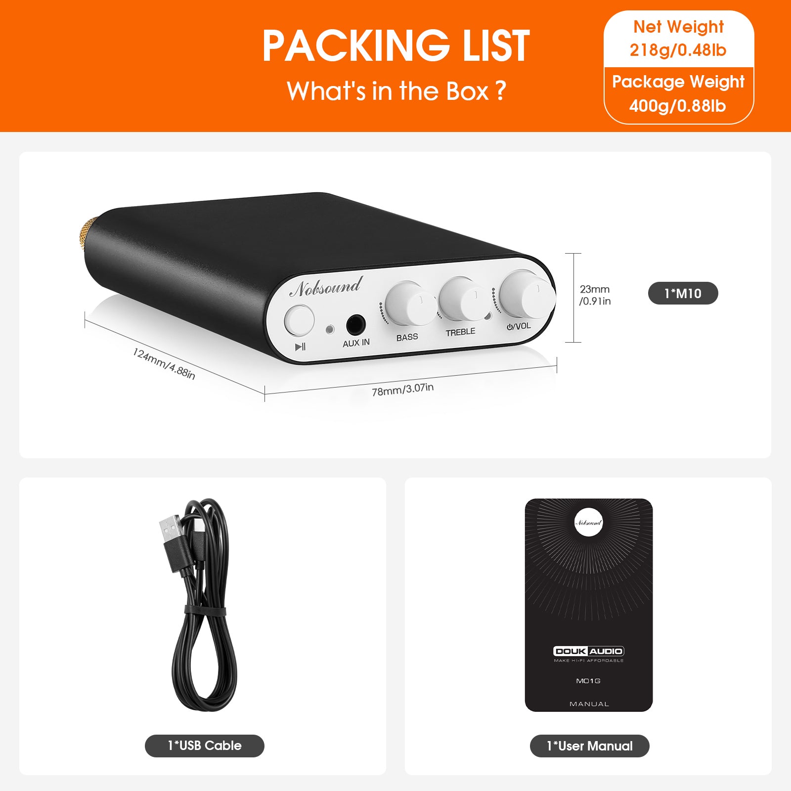 Nobsound M10 Mini TPA3255 Digital Amplifier with Bluetooth/USB Input