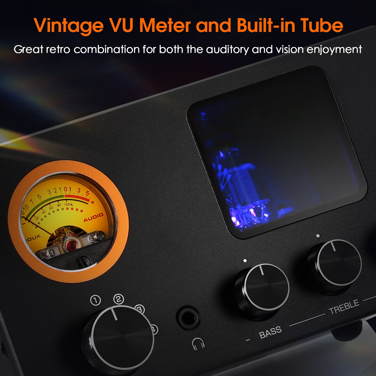 Douk Audio TUBE-T5C Mini Stereo Tube Preamp 4-Way Audio Selector Splitter Headphone Amp w/ VU Meter