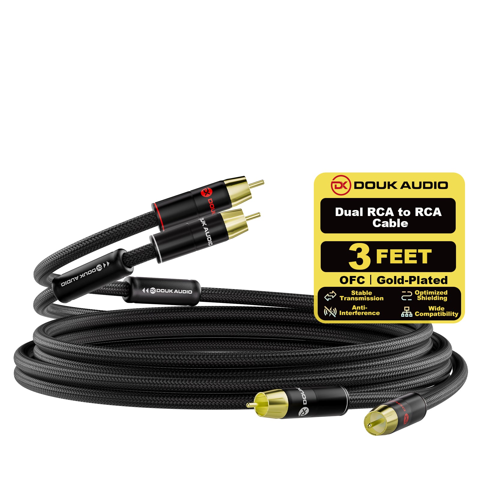 Douk Audio HIFI Dual RCA to RCA Stereo Cable with Oxygen-free Copper