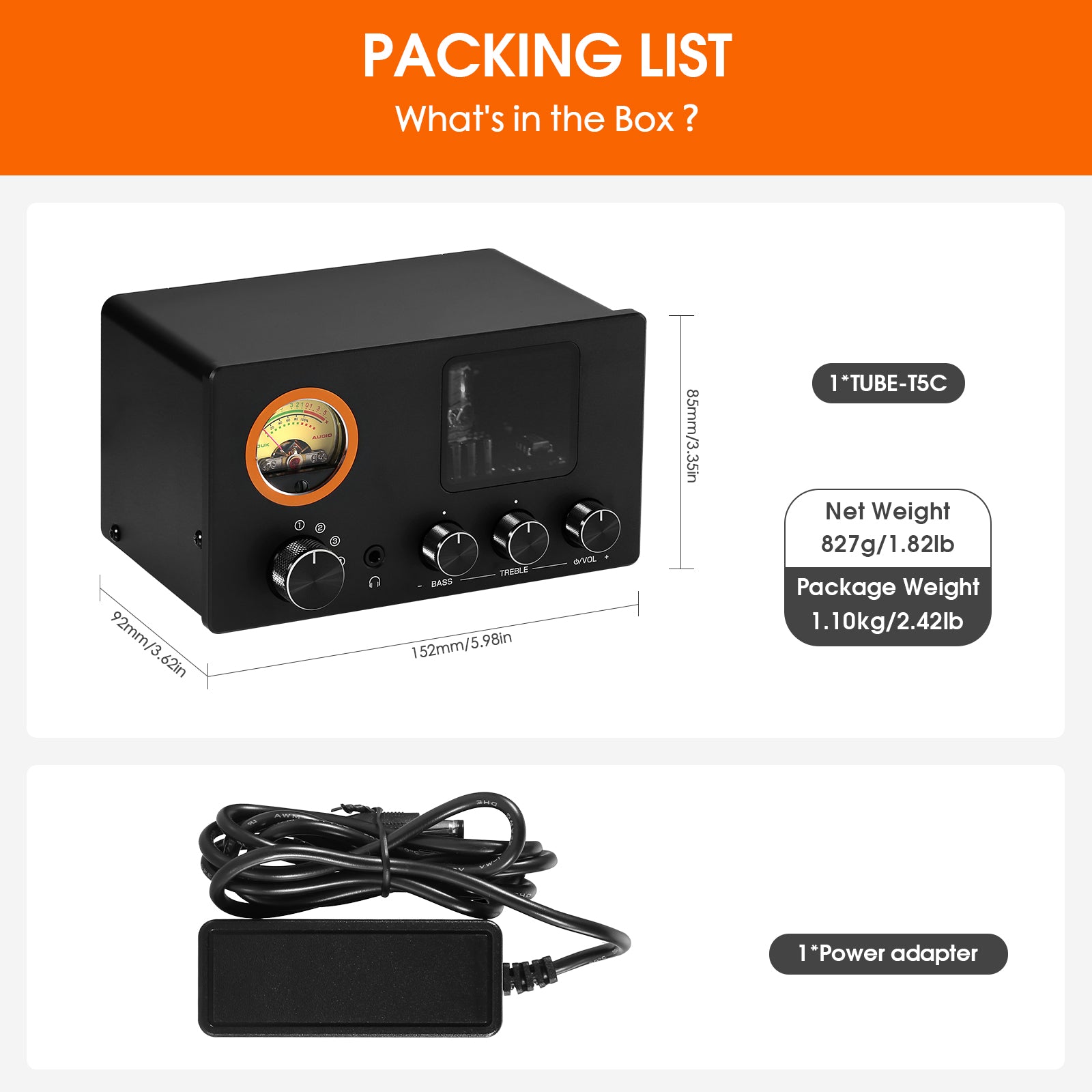 Douk Audio TUBE-T5C Mini Stereo Tube Preamp 4-Way Audio Selector Splitter Headphone Amp w/ VU Meter