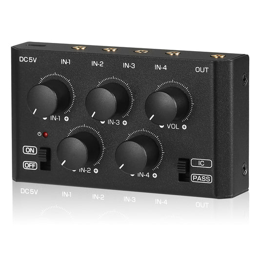 Douk Audio MC5-BX 迷你立体声 4 通道音频混音器,超低噪音,家庭/工作室/酒吧线路混音器