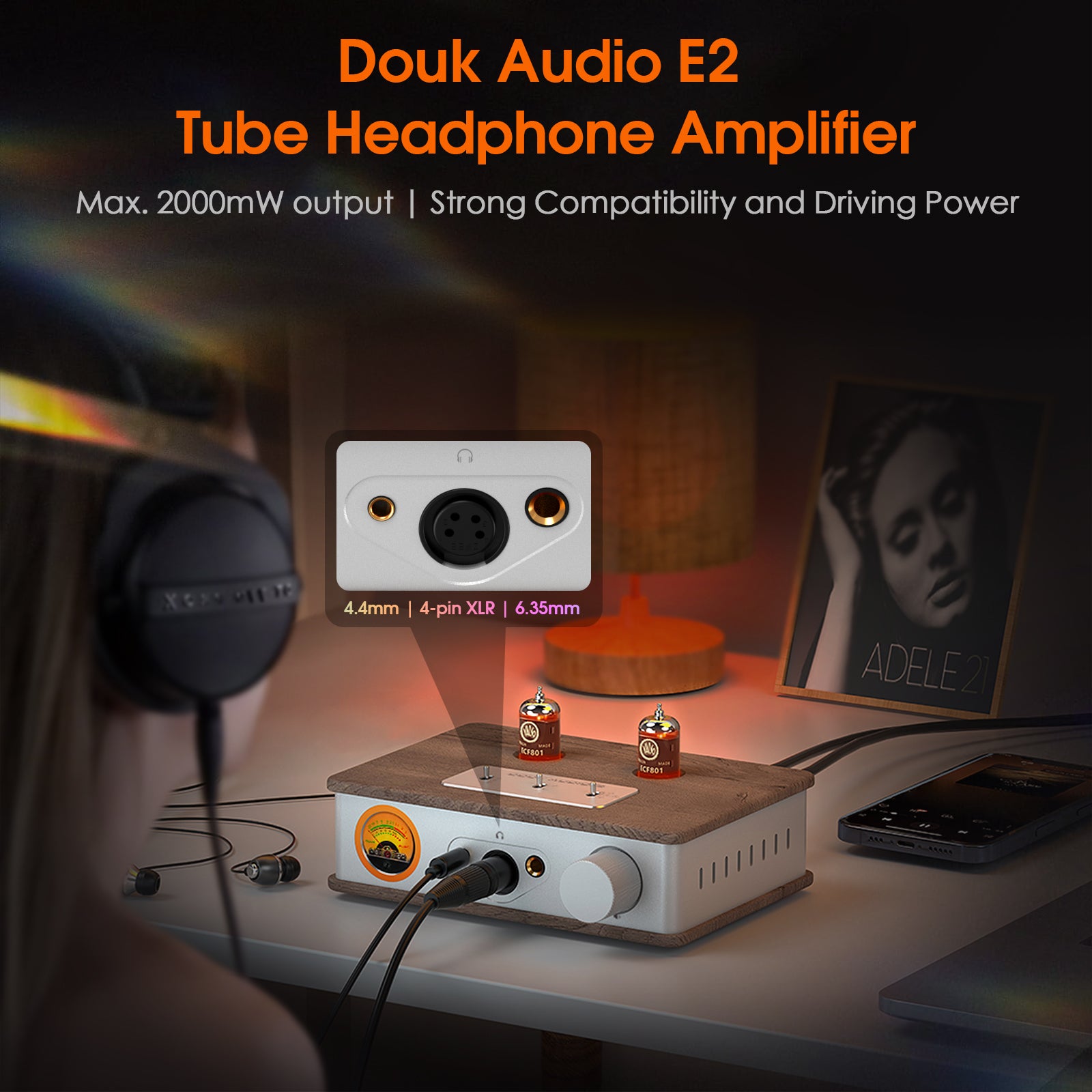 Douk Audio E2 电子管耳机放大器 XLR/4.4mm/6.35mm HiFi 立体声前置放大器
