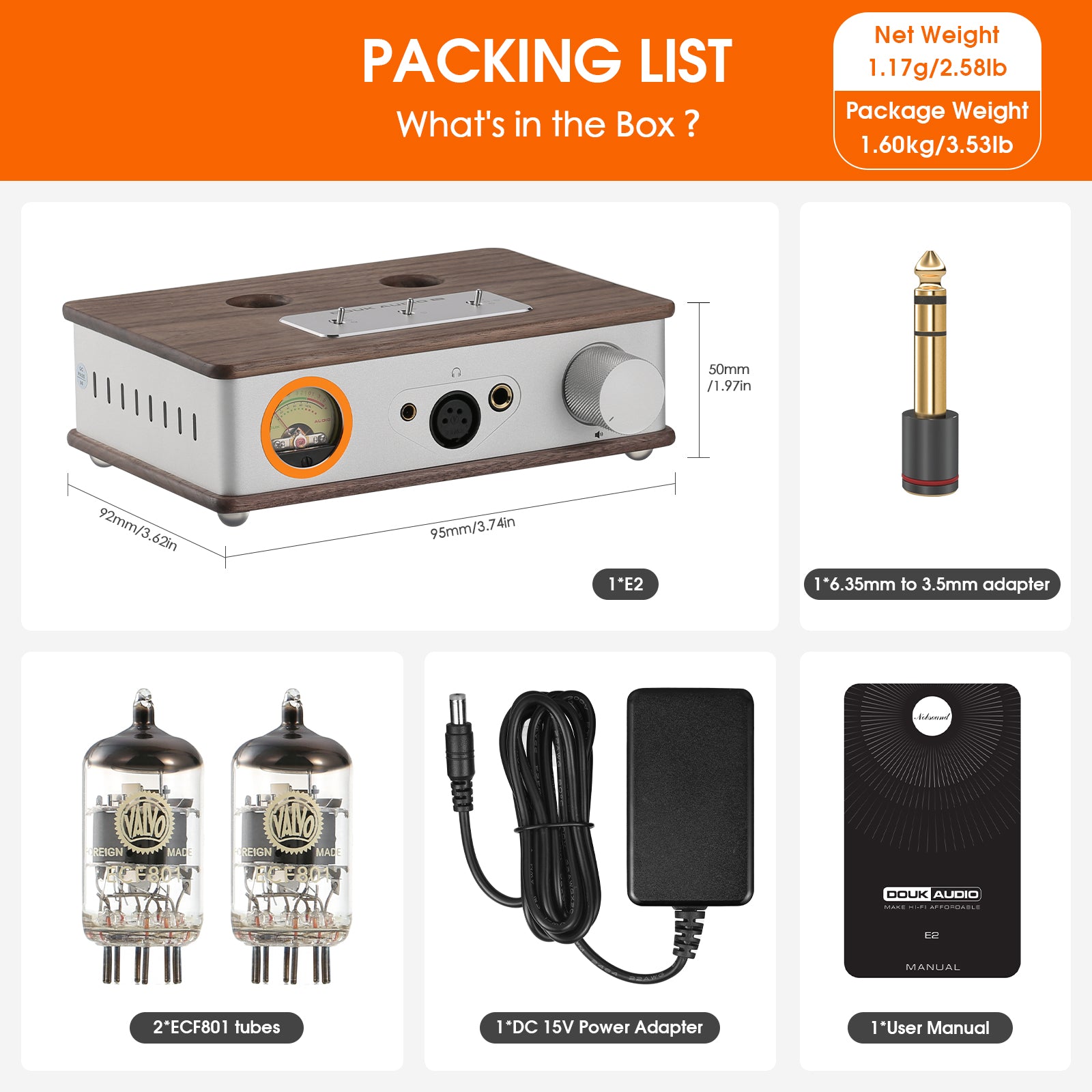 Douk Audio E2 电子管耳机放大器 XLR/4.4mm/6.35mm HiFi 立体声前置放大器