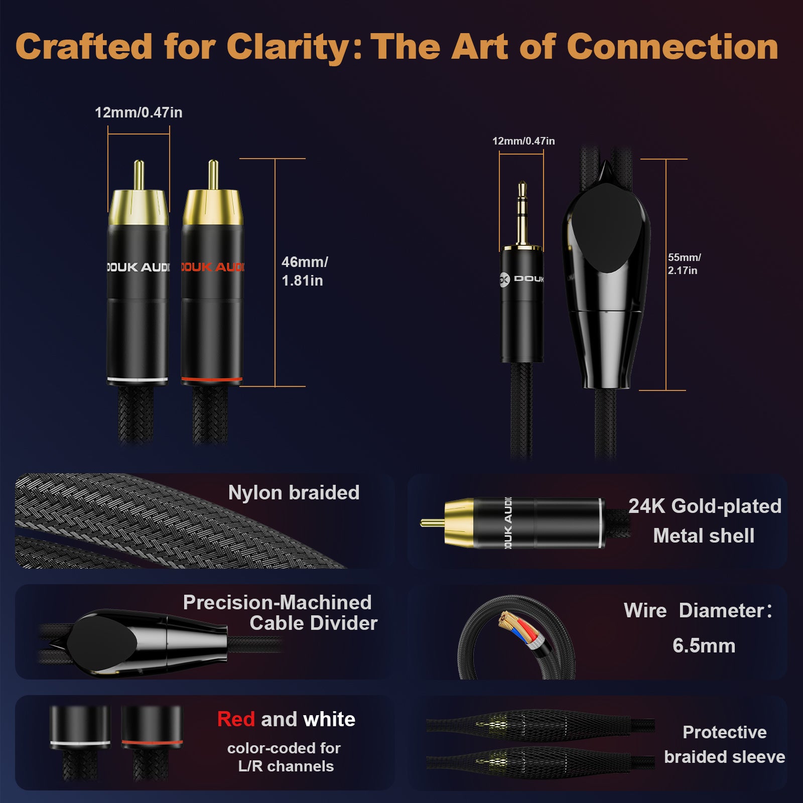 Douk Audio 3.5mm to RCA Cable HIFI RCA Male to AUX Stereo Cable