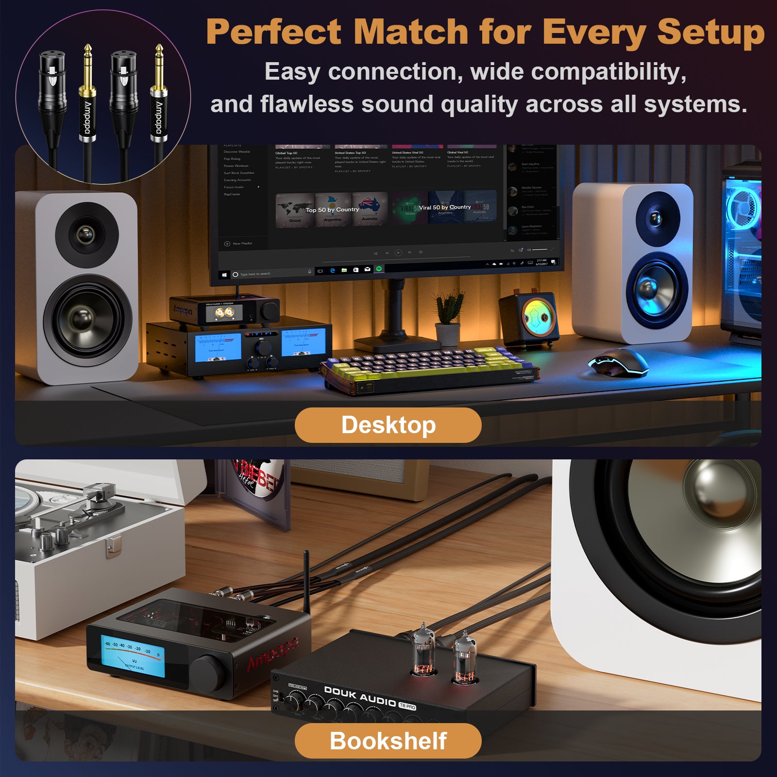 Ampapa 1/4 Inch TRS to XLR Female Balanced Cable with Oxygen-free Copper