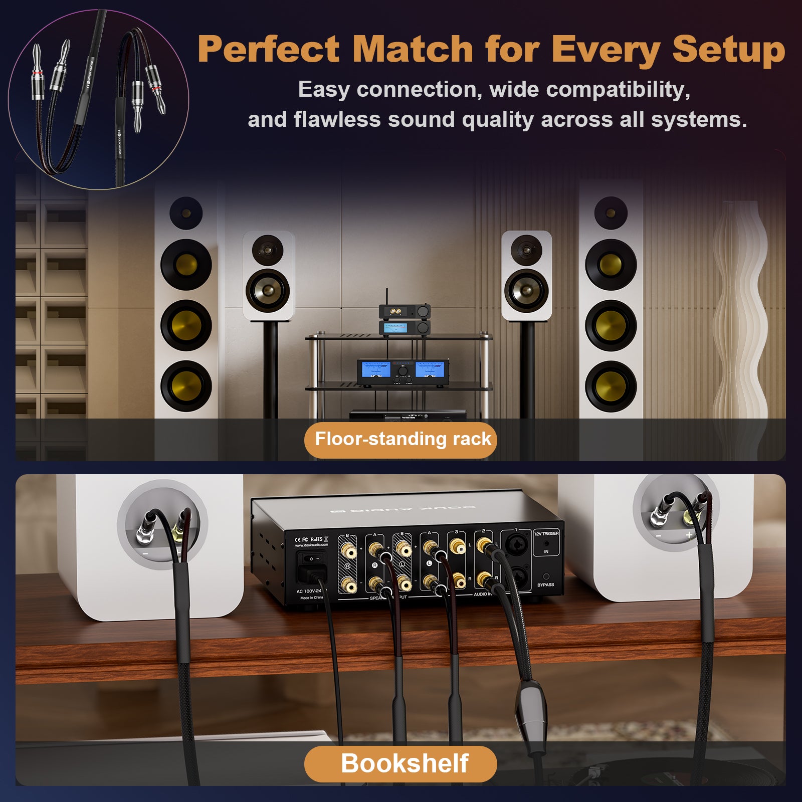 Douk Audio Speaker Cable with Banana Plugs & Oxygen-Free Copper