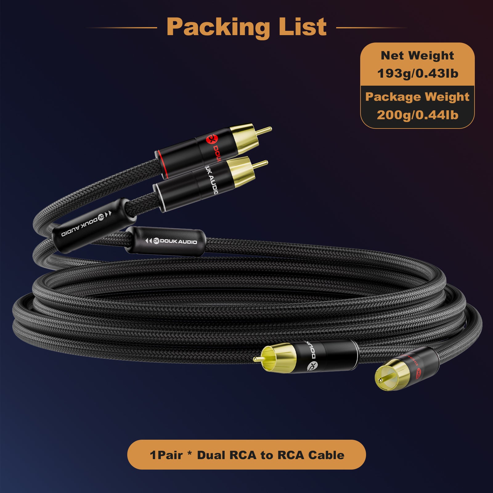 Douk Audio HIFI Dual RCA to RCA Stereo Cable with Oxygen-free Copper