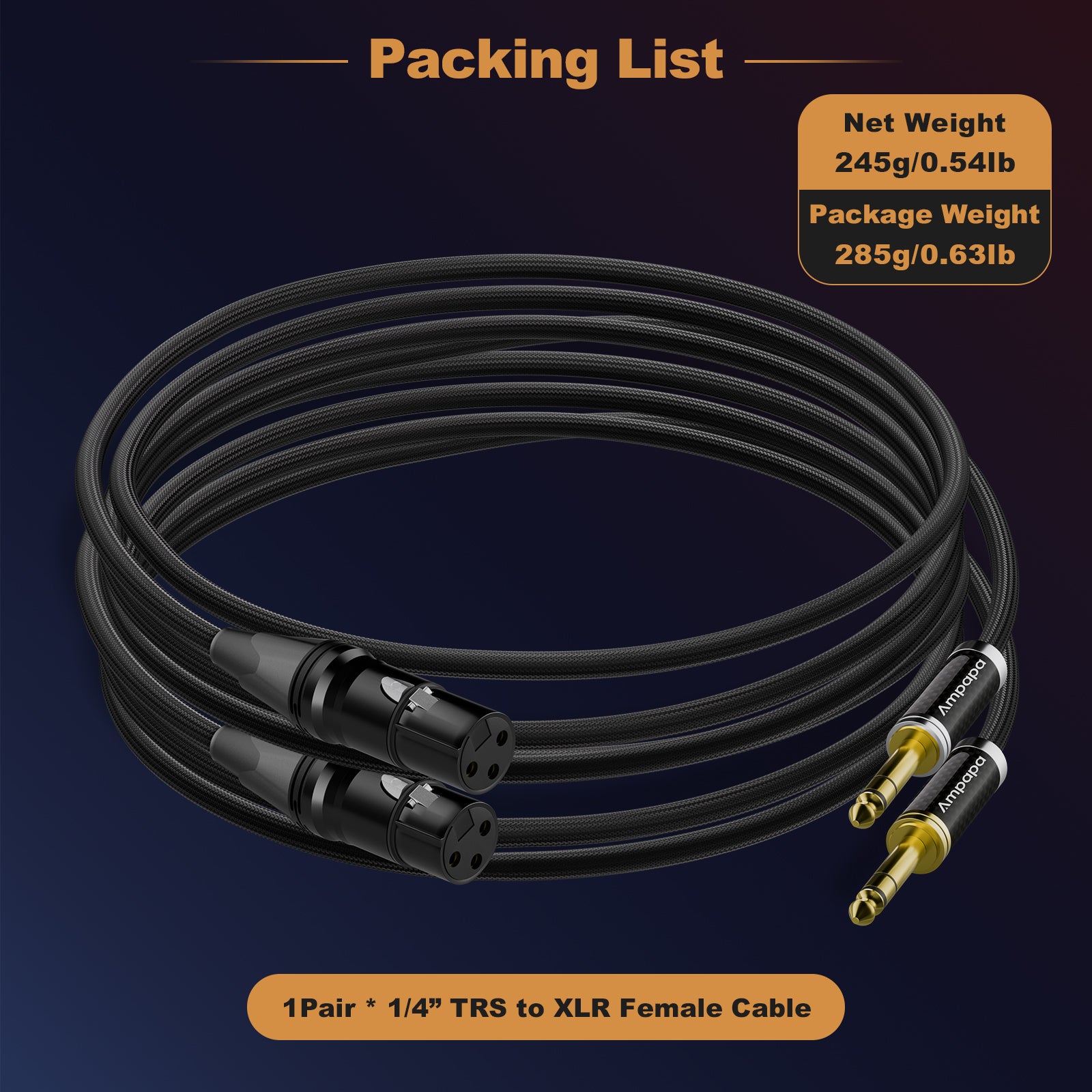 Ampapa 1/4 Inch TRS to XLR Female Balanced Cable with Oxygen-free Copper