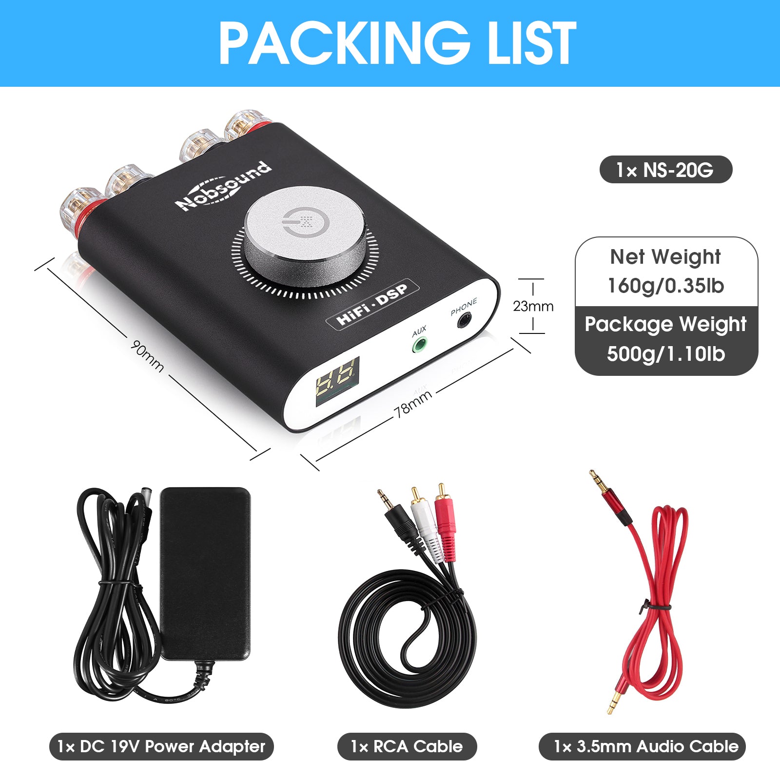 Nobsound NS-20G Mini Bluetooth 5.0 Digital Amplifier HiFi Stereo Headphone Amp 100W+100W