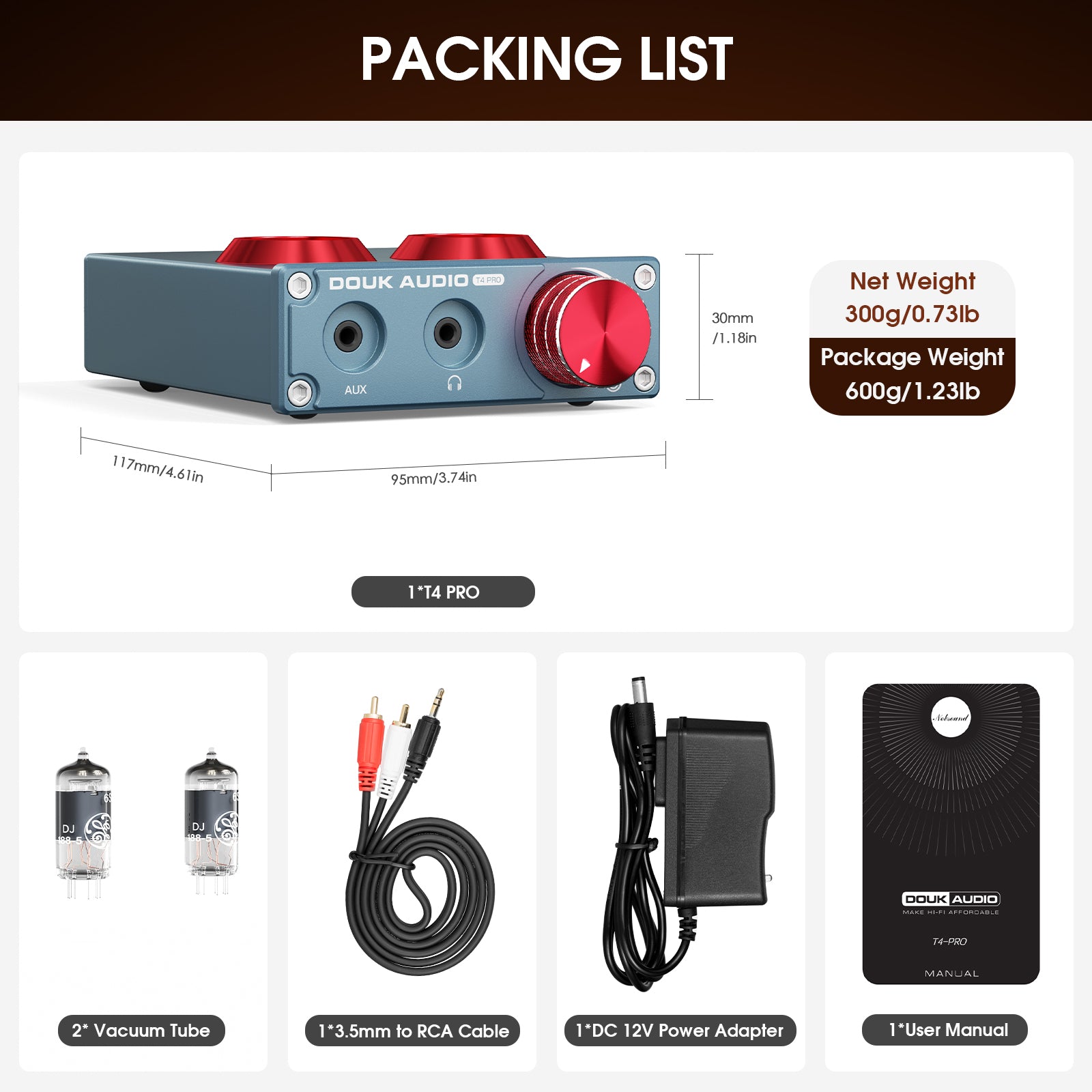 Douk Audio T4 PRO Mini GE5654 Vakuumröhren-Phono-Vorverstärker, Heim-Stereo-Audio-Vorverstärker, Kopfhörerverstärker