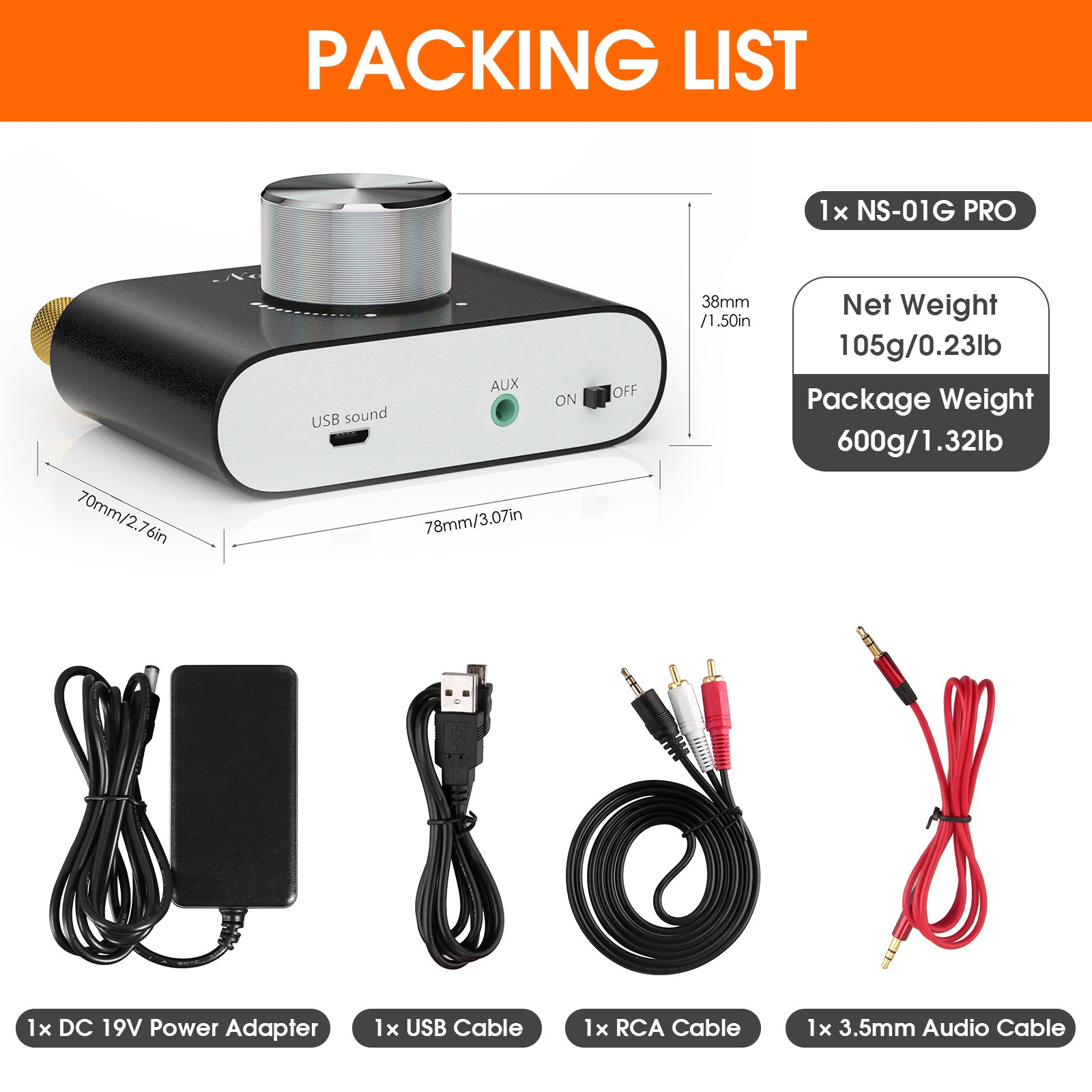 Nobsound NS-01G PRO Mini Bluetooth 5.0 Digital Amplifier USB Sound Card Stereo Audio Amp 50W+50W