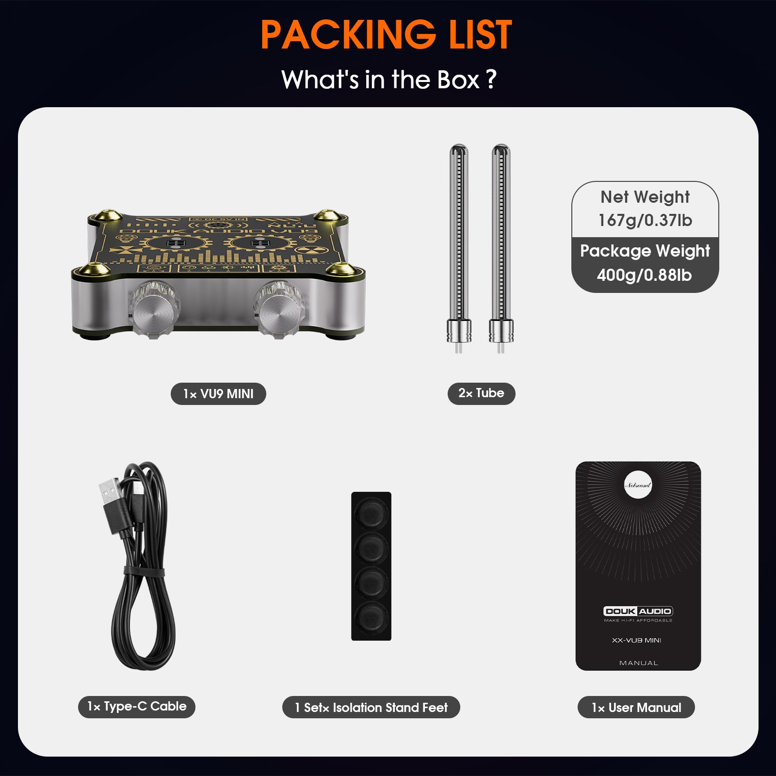 Douk Audio VU9MINI RGB LED Tube Sound Level Meter Music Spectrum Display