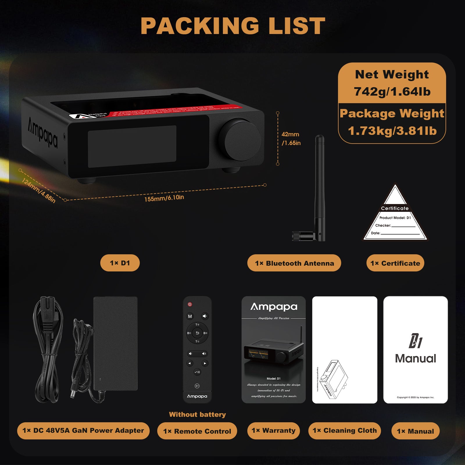 Ampapa D1 HIFI TPA3255 Amplifier with Digital VU Meter