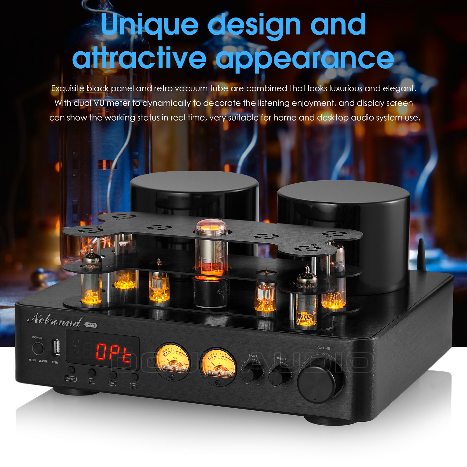 Nobsound AV-525 HiFi Bluetooth 5.0 Vakuumröhrenverstärker Koaxialer/optischer integrierter Audioverstärker