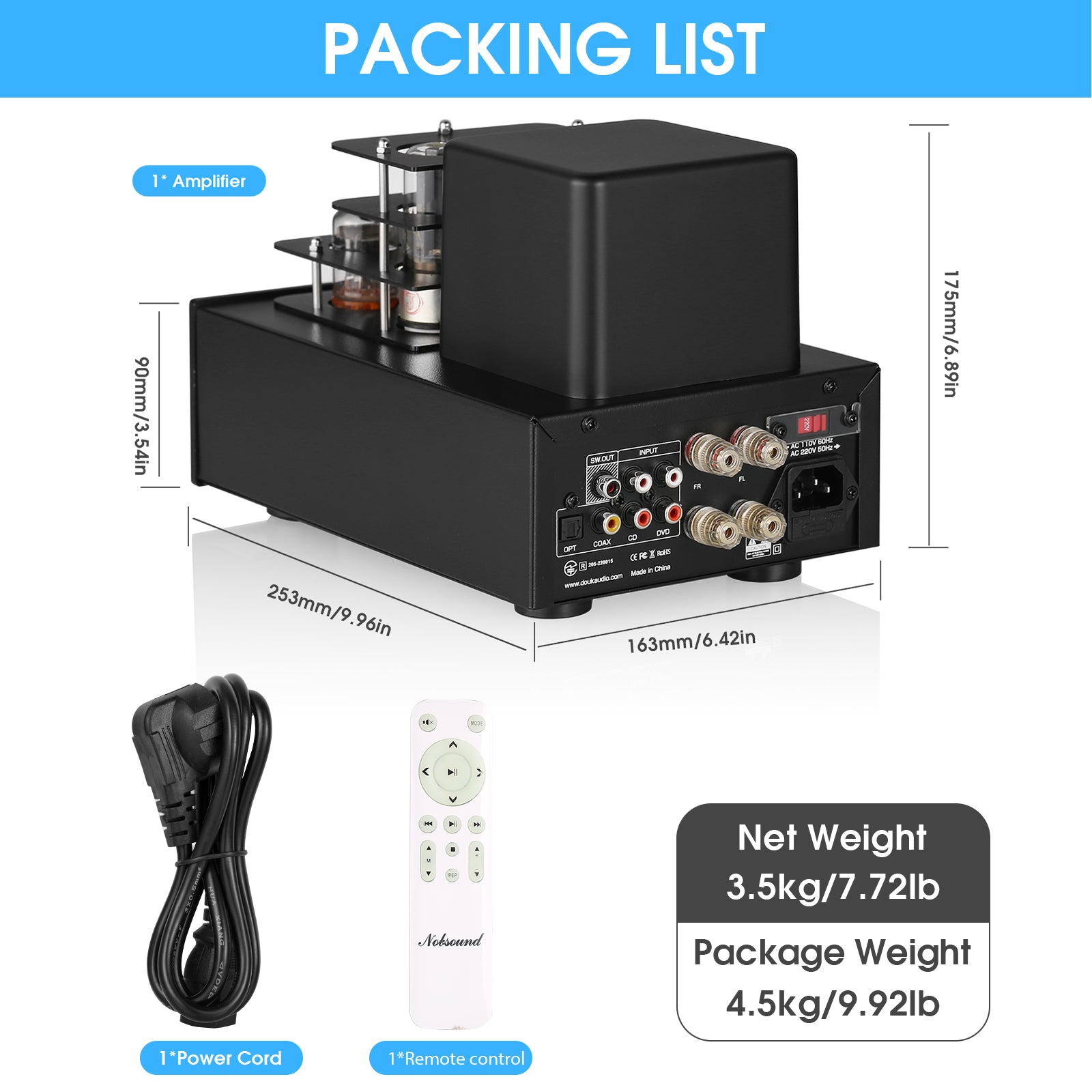 Nosound A3 HiFi 电子管功放 蓝牙 5.0 接收器 同轴/光纤 功放 USB 播放器