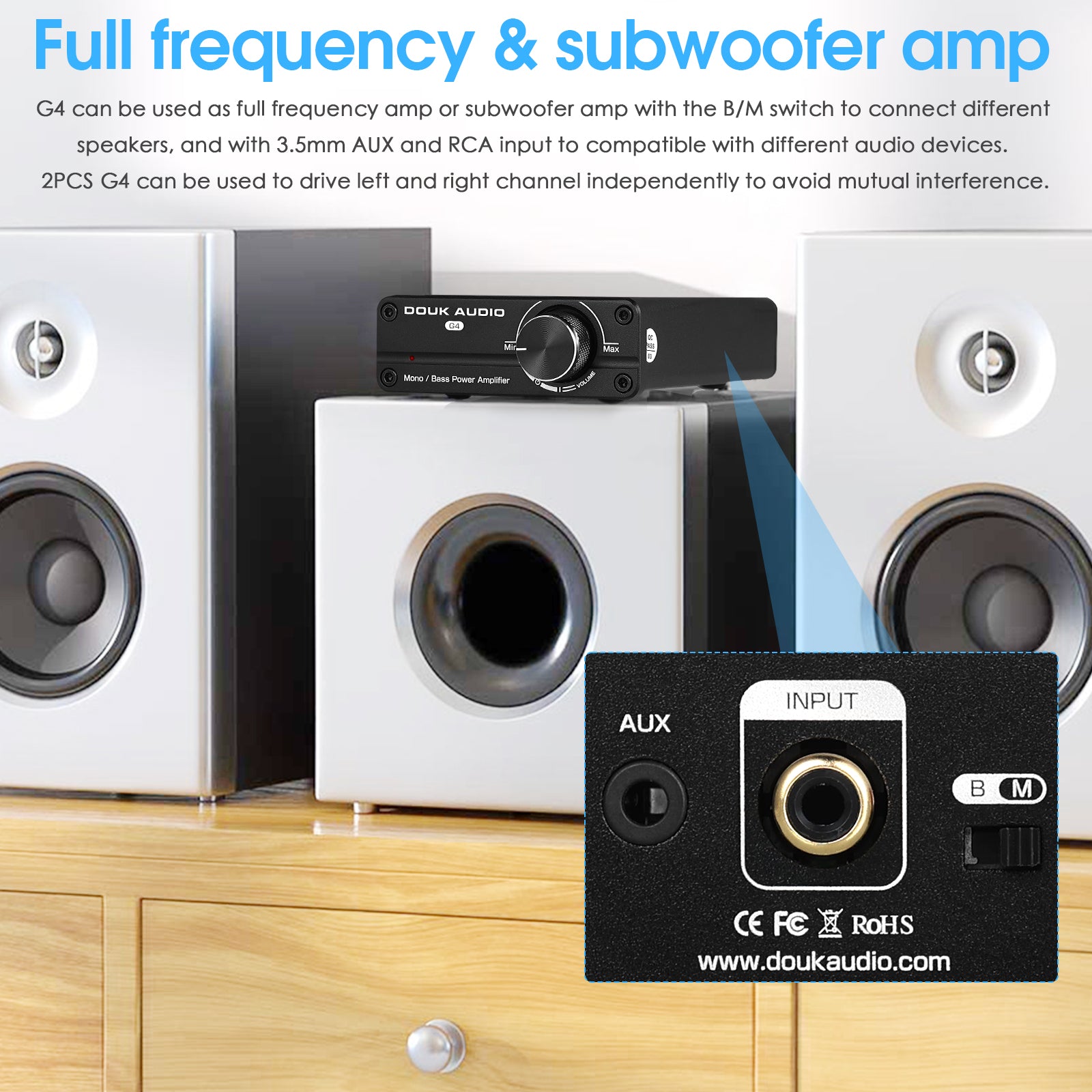 Douk Audio G4 Monokanal-Digitalverstärker Subwoofer/Vollfrequenz-Leistungsverstärker 100 W