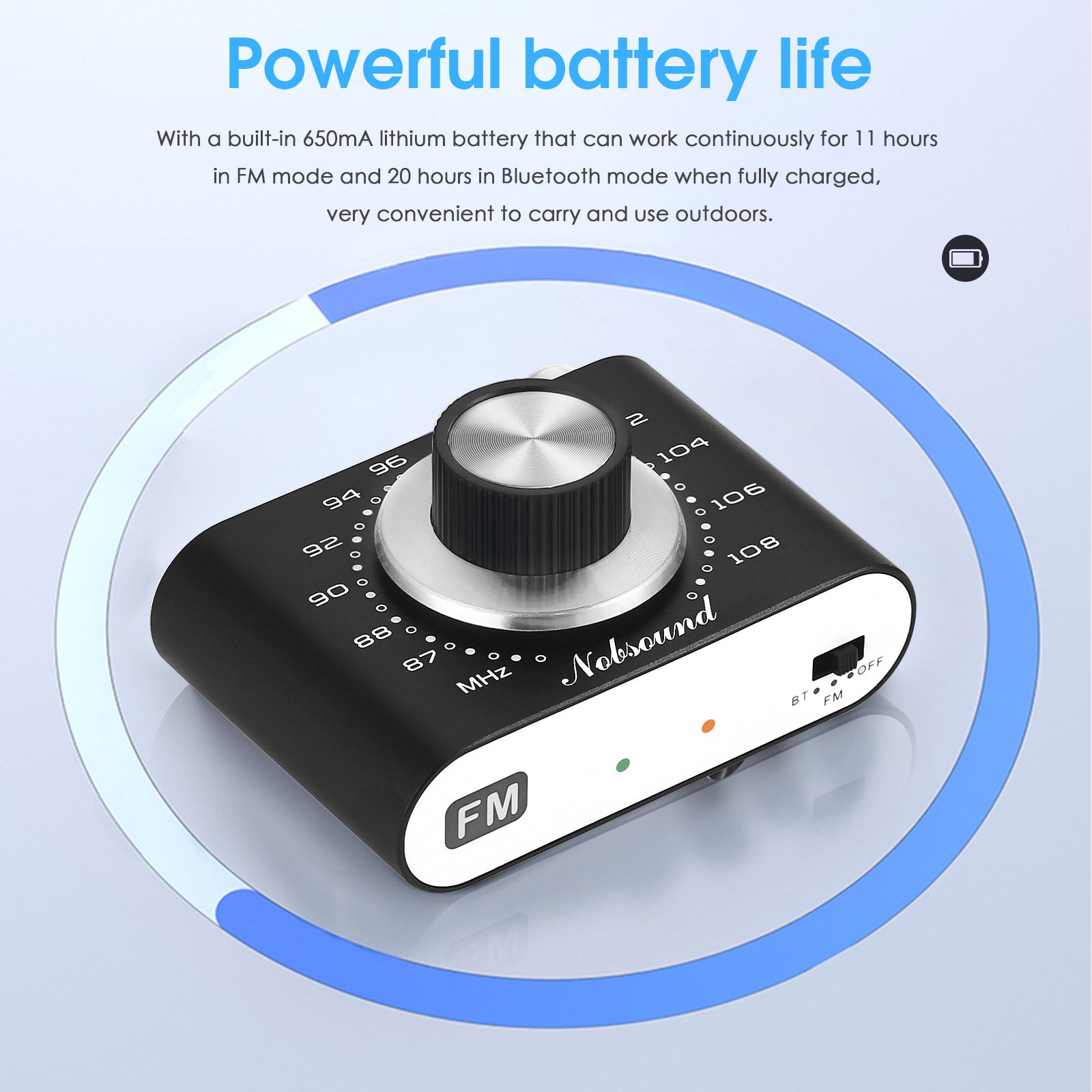 Nobsound NS-01G FM Portable  87-108Mhz FM Radio Tuner Stereo Bluetooth 5.0 Receiver Rechargeable