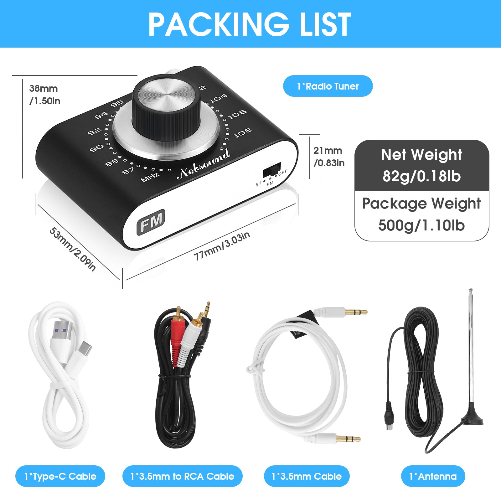 Nobsound NS-01G FM Portable  87-108Mhz FM Radio Tuner Stereo Bluetooth 5.0 Receiver Rechargeable