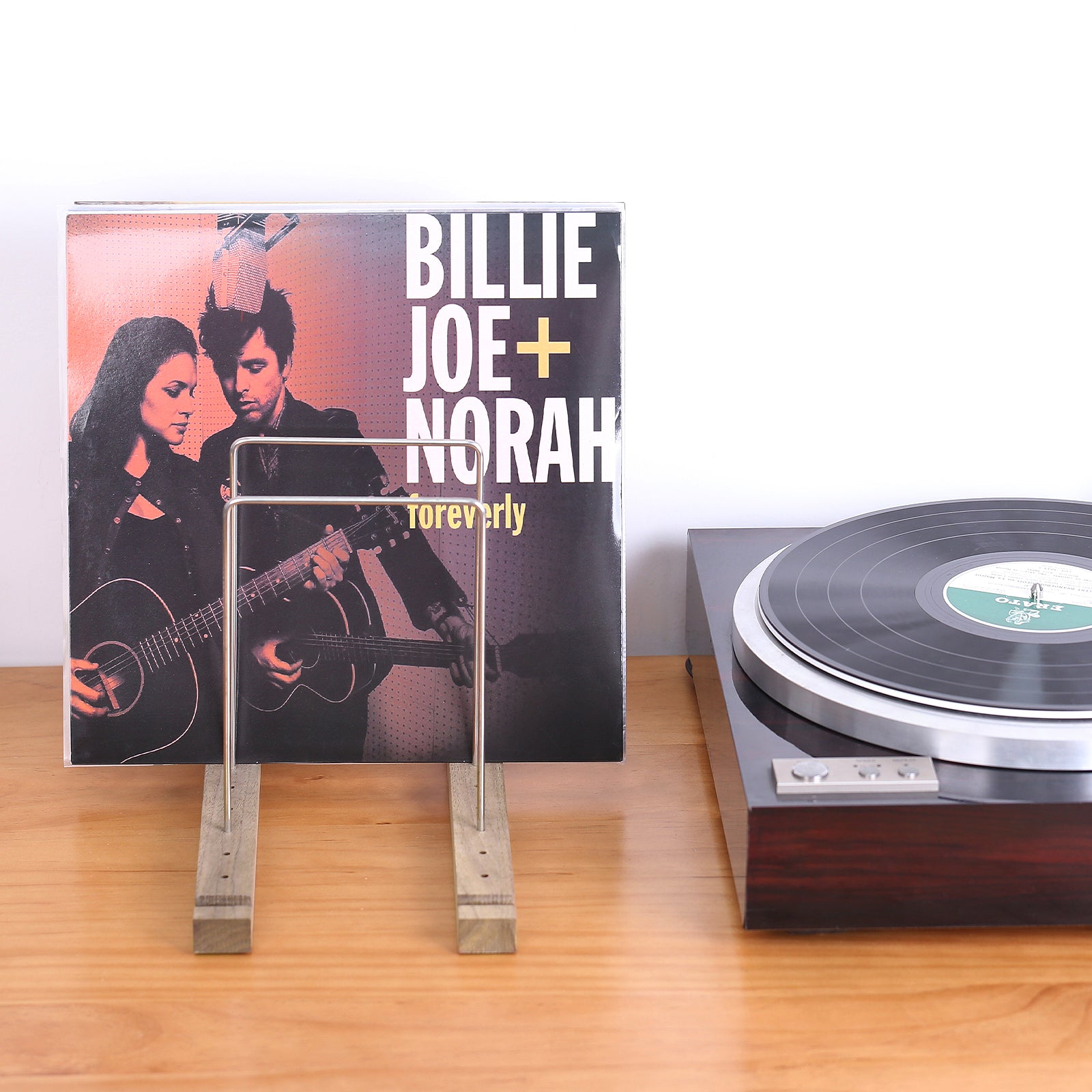 Nobsound R24E 50-60pcs LP Turntable Vinyl Record Storage Holder Wooden+Stainless Albums Stand