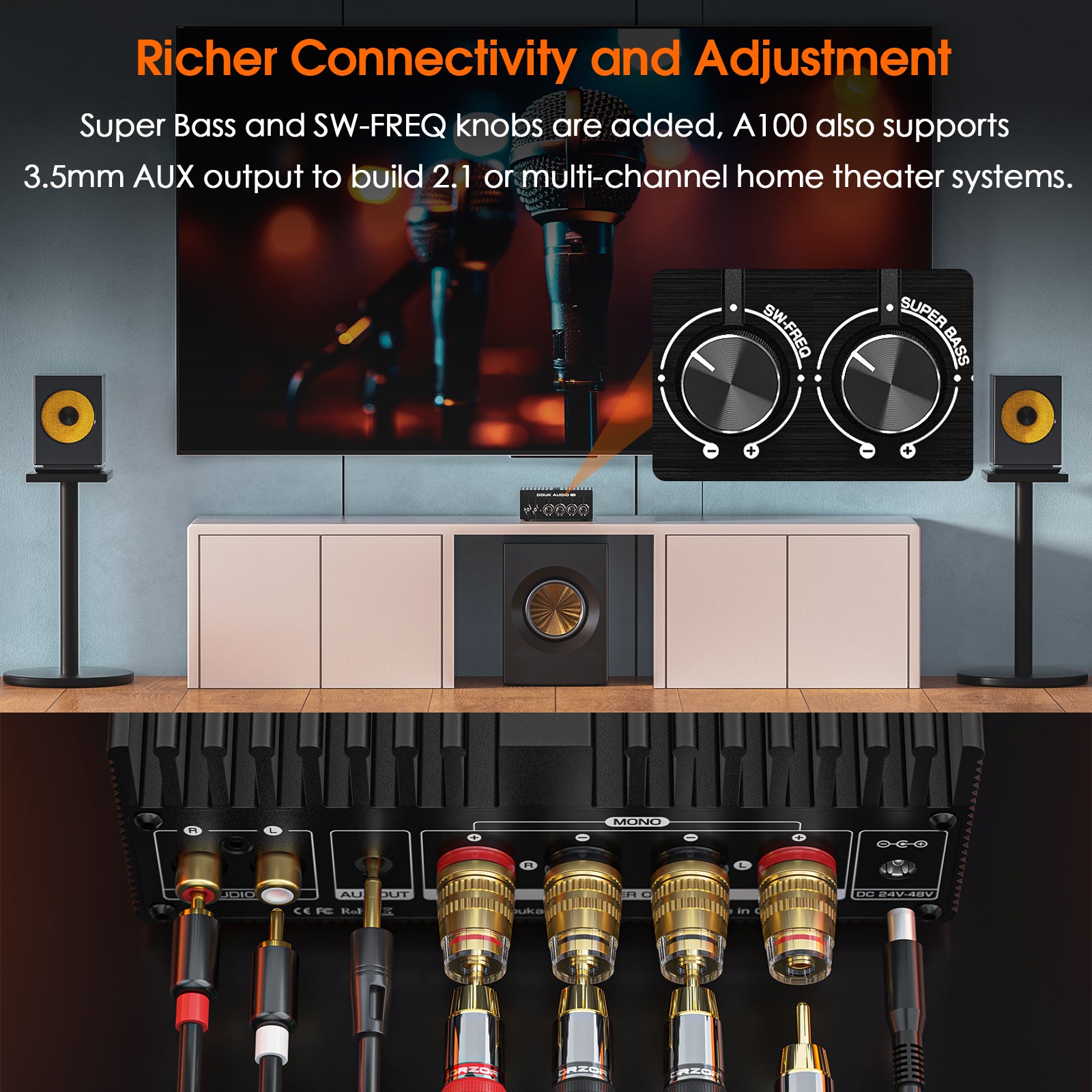Douk Audio A100 TPA3255 数字功率放大器 单声道/立体声低音音频放大器 300W