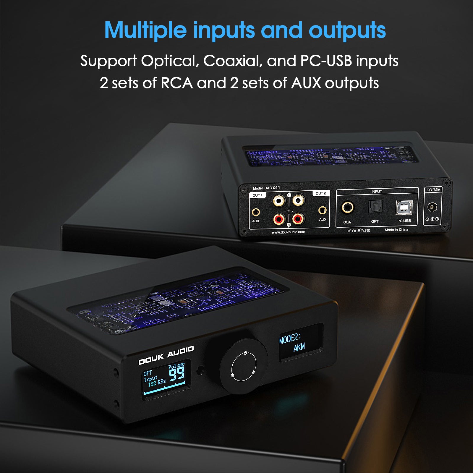 Douk Audio DAC-Q11 HiFi ESS9038Q2M+AK4493 USB DAC Audio Adapter COAX/OPT D/A Converter DSD256