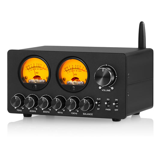 Douk Audio EQ5-TONE 迷你 5 段均衡器,带蓝牙接收器立体声音频前置放大器和音量表