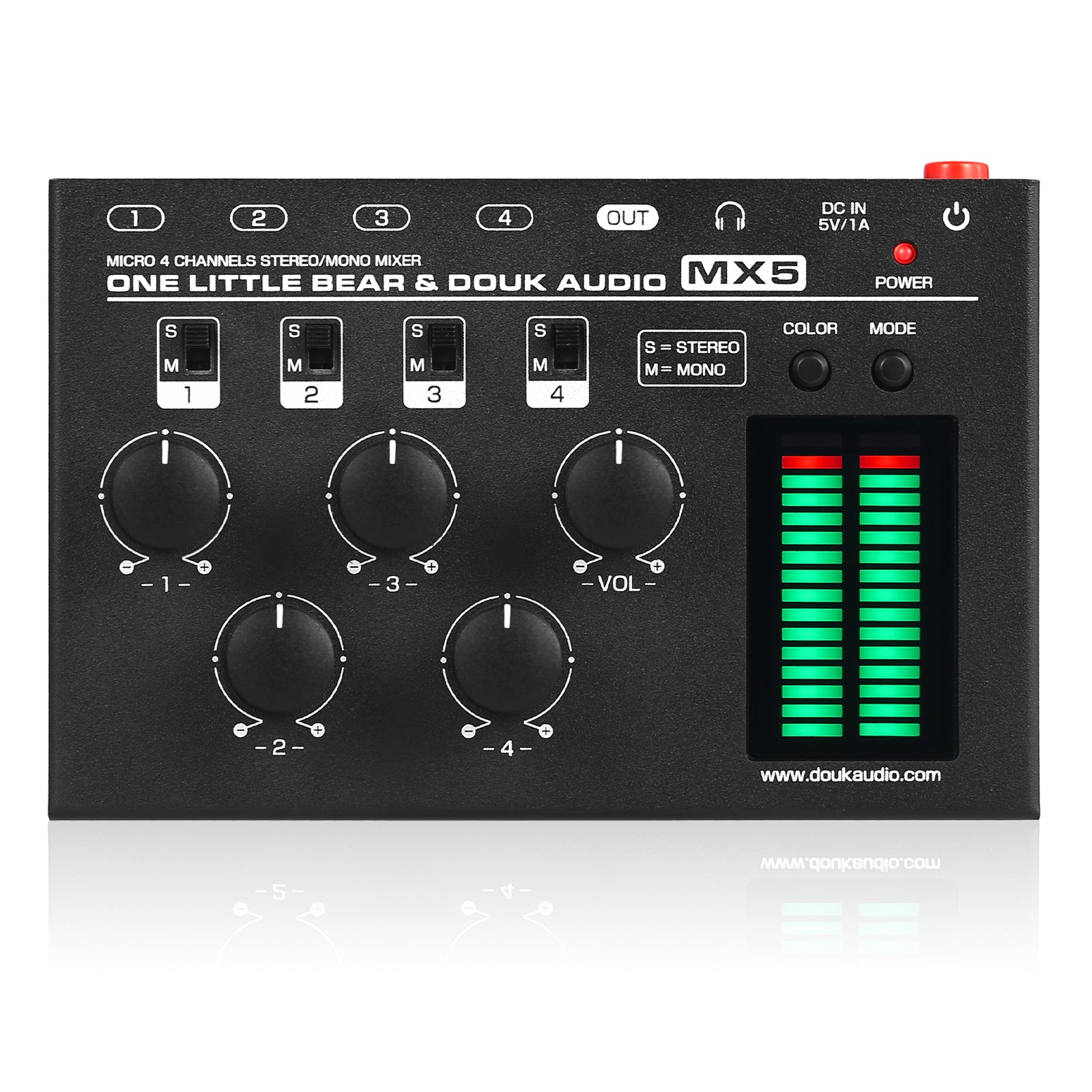 Douk Audio MX5 Mono/Stereo 4 Channel Audio Mixer Ultra Low-Noise Line Mixer LED Level Meter