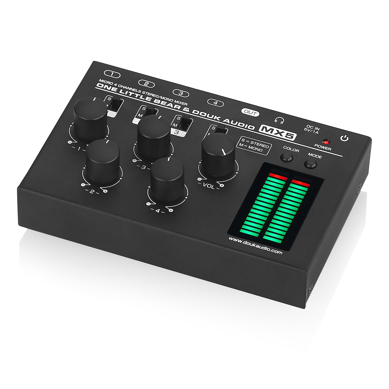 Douk Audio MX5 Mono/Stereo 4 Channel Audio Mixer Ultra Low-Noise Line Mixer LED Level Meter