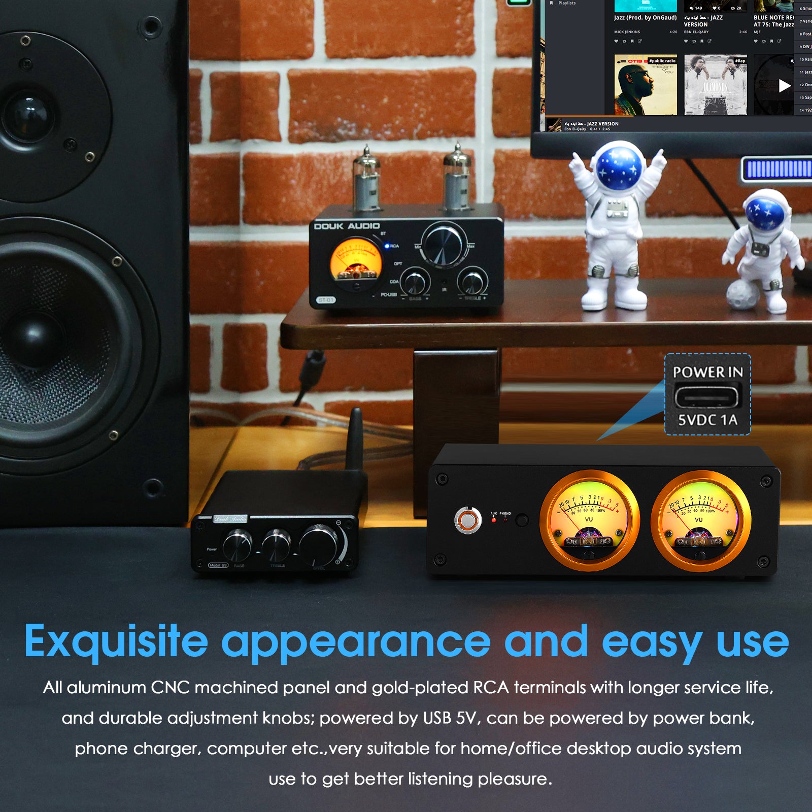 Douk Audio T13 Phono Preamp for MM Turntables Stereo Desktop Headphone Amplifier w/VU Meter