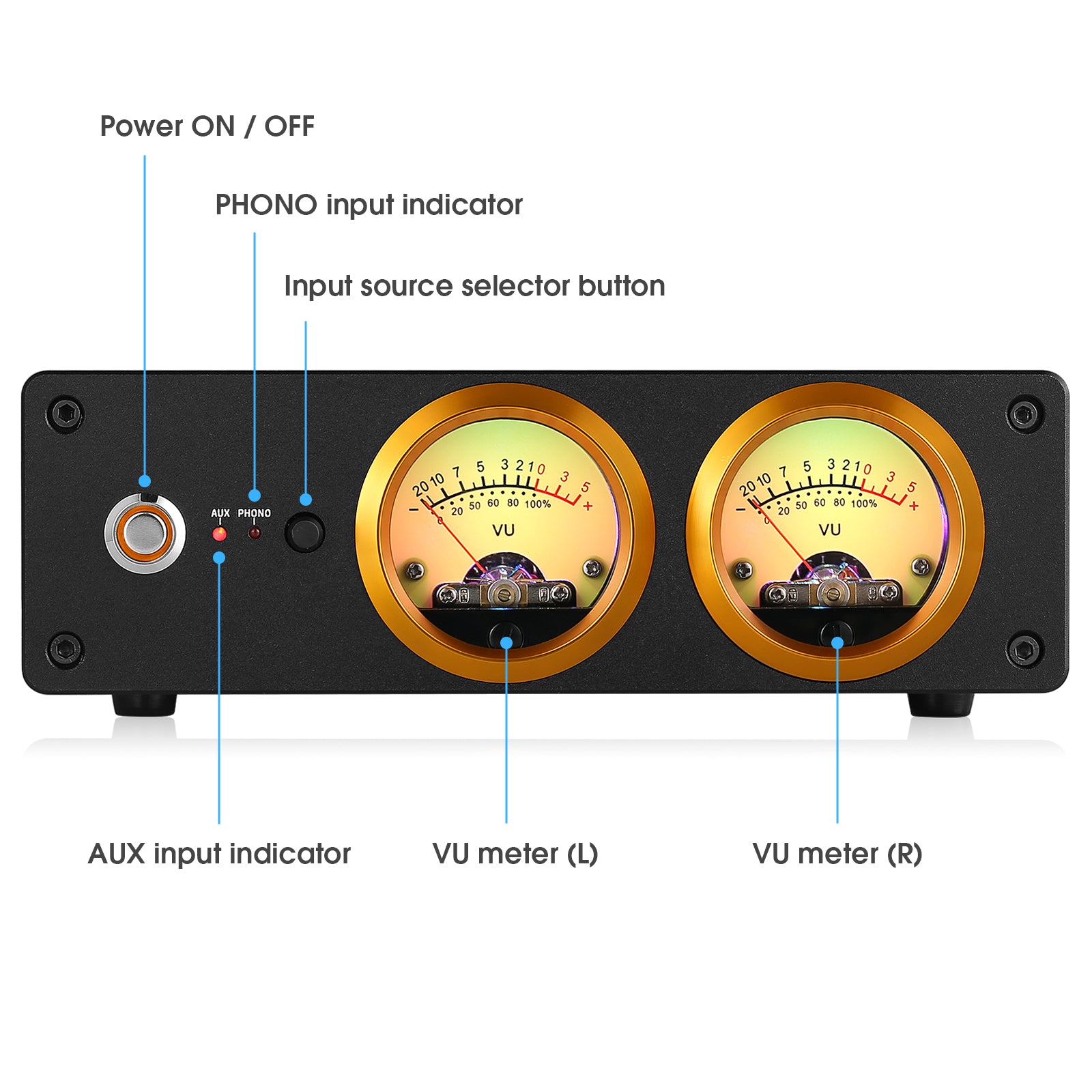 Douk Audio T13 Phono Preamp for MM Turntables Stereo Desktop Headphone Amplifier w/VU Meter