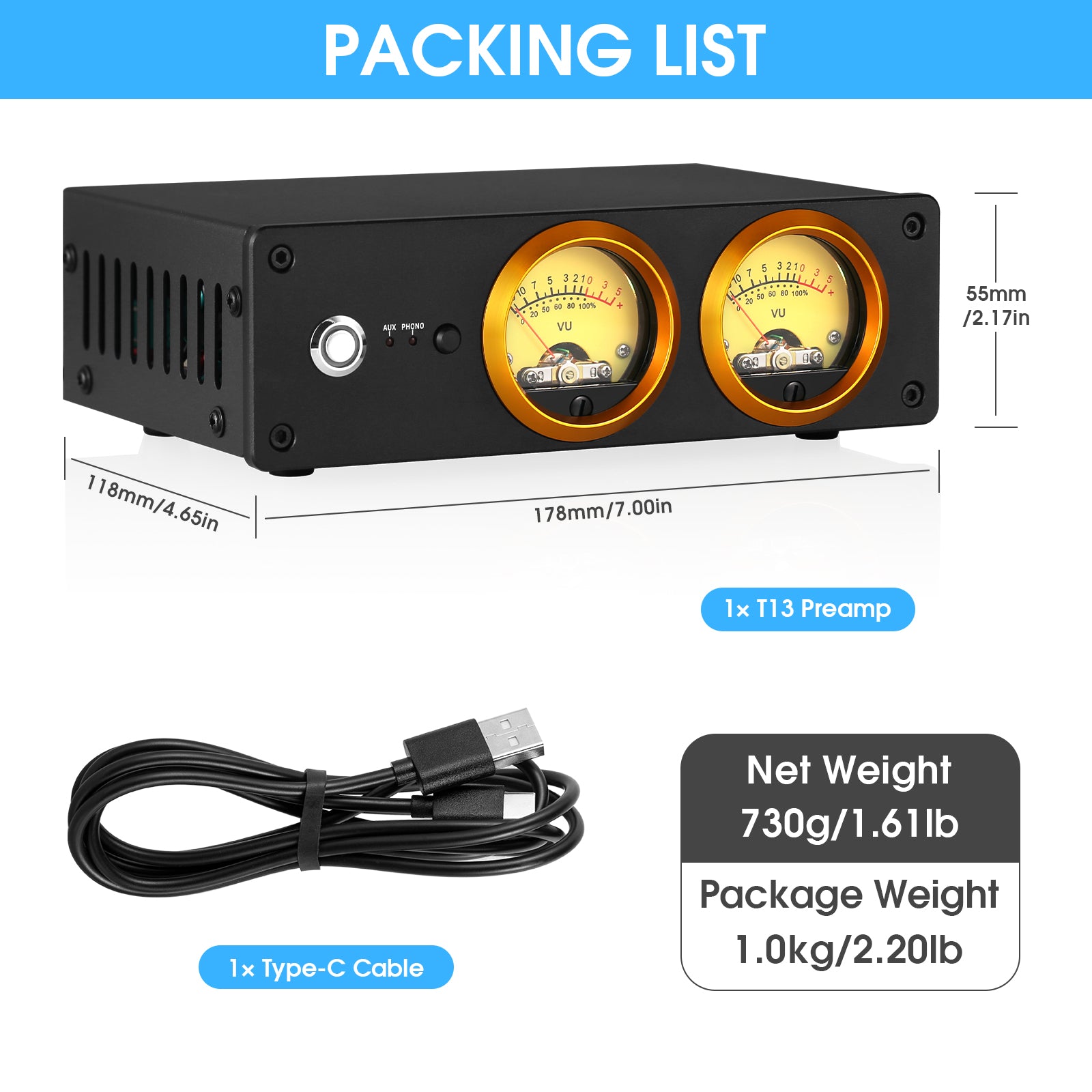 Douk Audio T13 Phono Preamp for MM Turntables Stereo Desktop Headphone Amplifier w/VU Meter