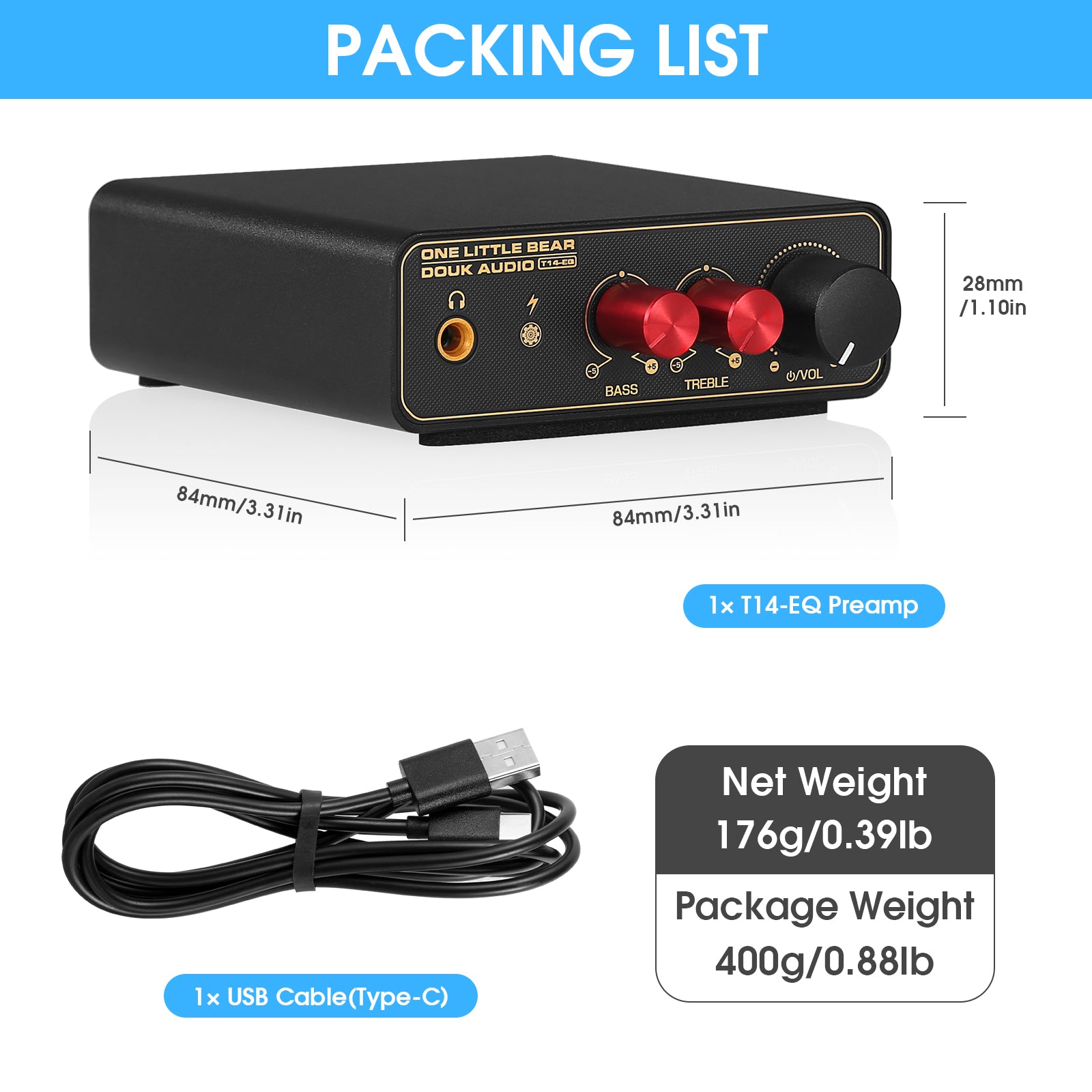 Douk Audio T14-EQ Mini MM/MC Phono Stage RIAA Preamp for LP Vinyl Turntables with Headphone Out