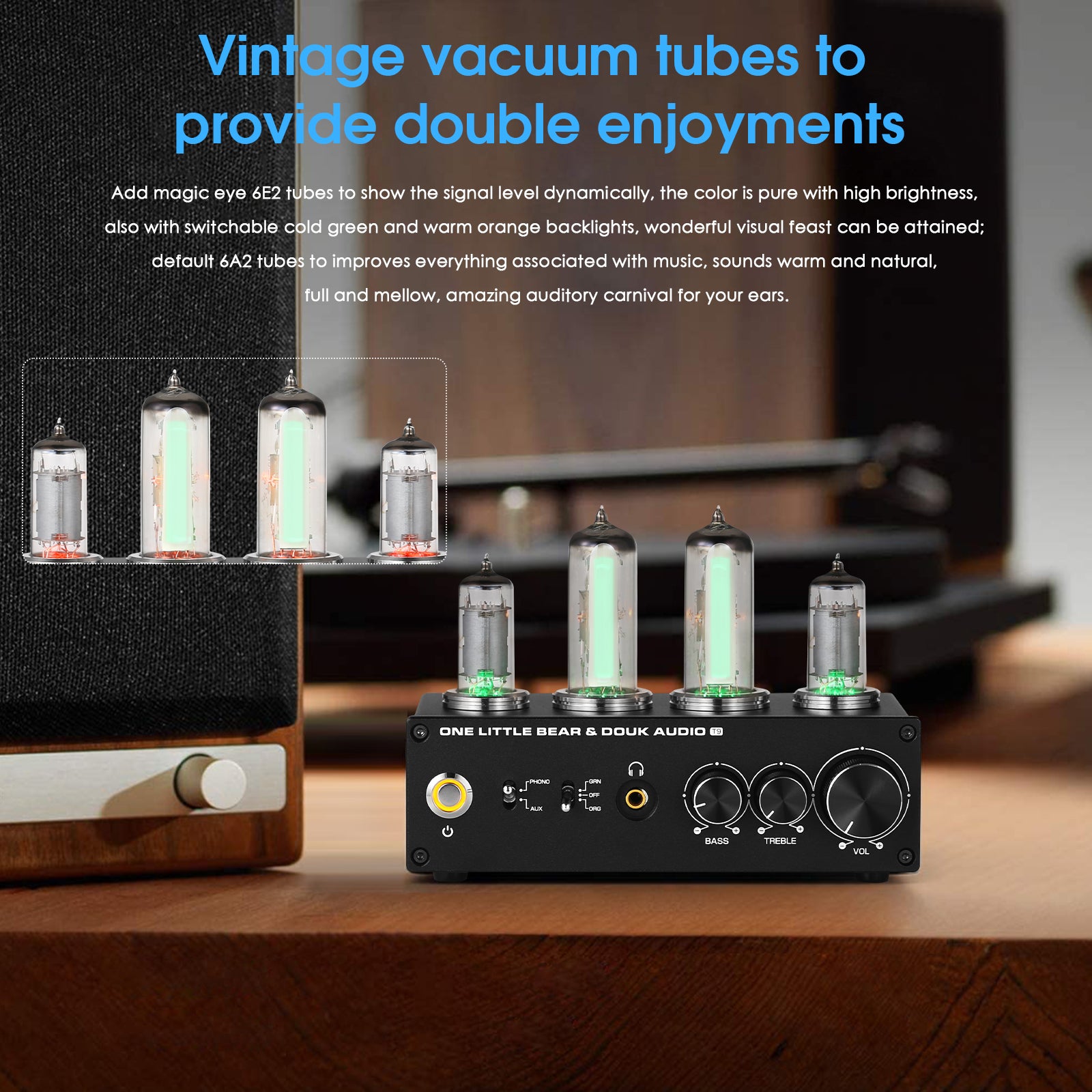 Douk Audio T9 HiFi Magic 6E2 Vacuum Tube Stereo Preamp MM/MC Phono Stage for Turntable Amp