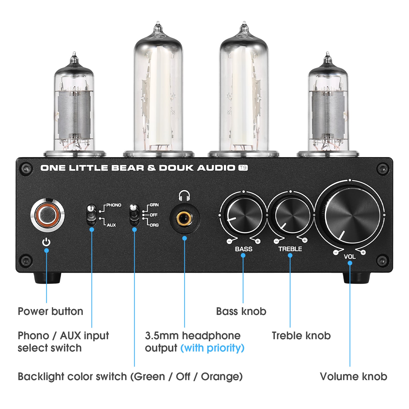 Douk Audio T9 HiFi Magic 6E2 Vacuum Tube Stereo Preamp MM/MC Phono Stage for Turntable Amp