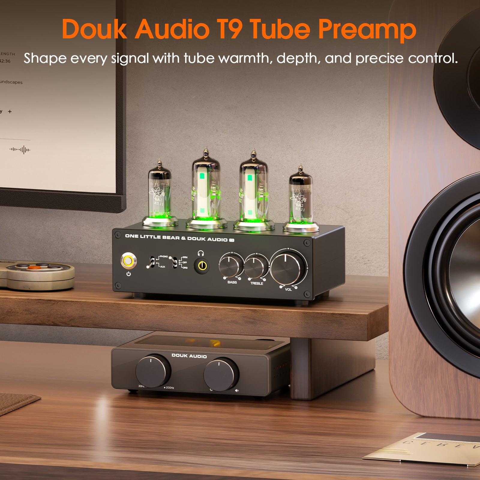 Douk Audio T9 HiFi Magic 6E2 真空管立体声前置放大器 MM/MC 唱机放大器