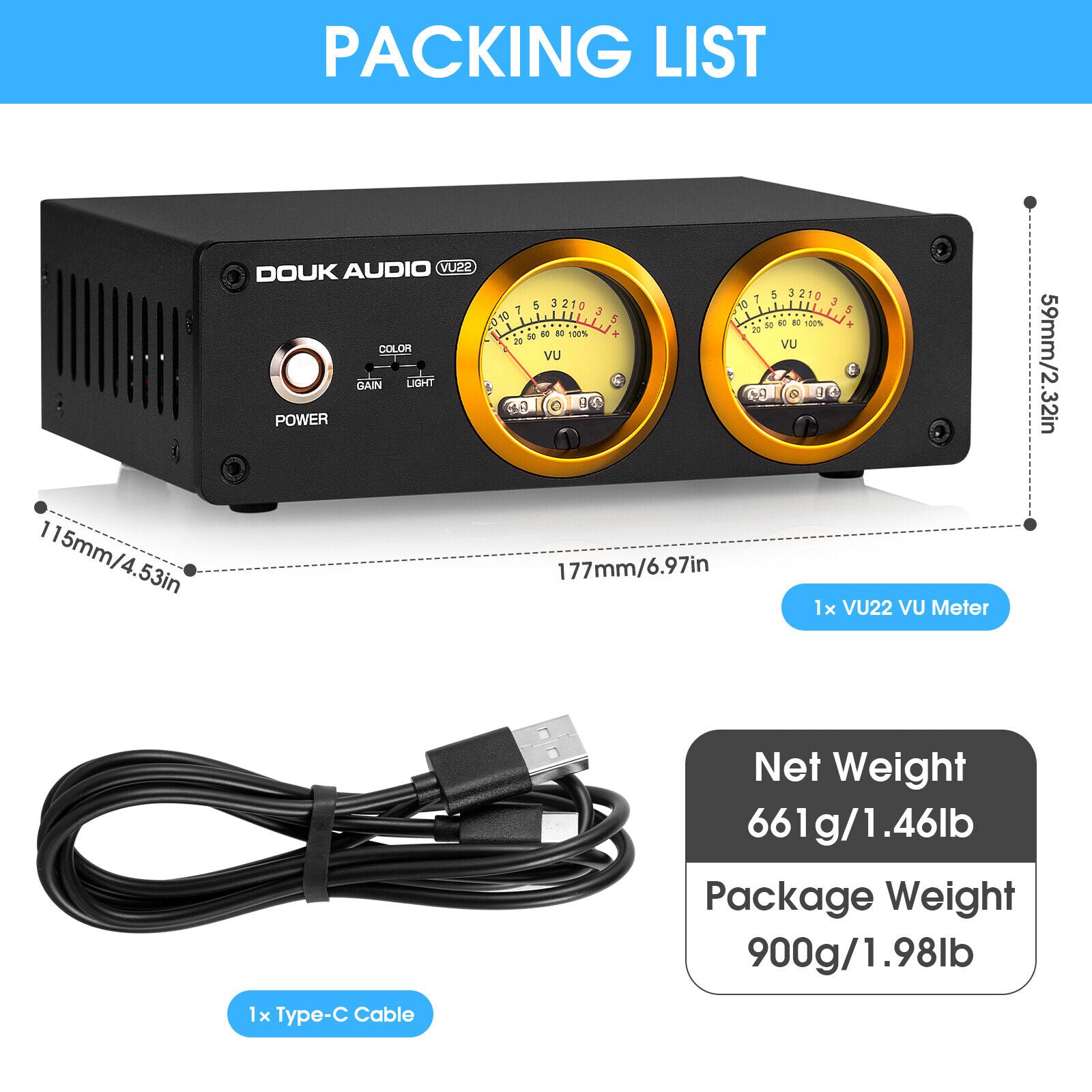 Douk Audio VU22 Dual Analog VU Meter Display DB Panel MIC+LINE Sound Level Meter