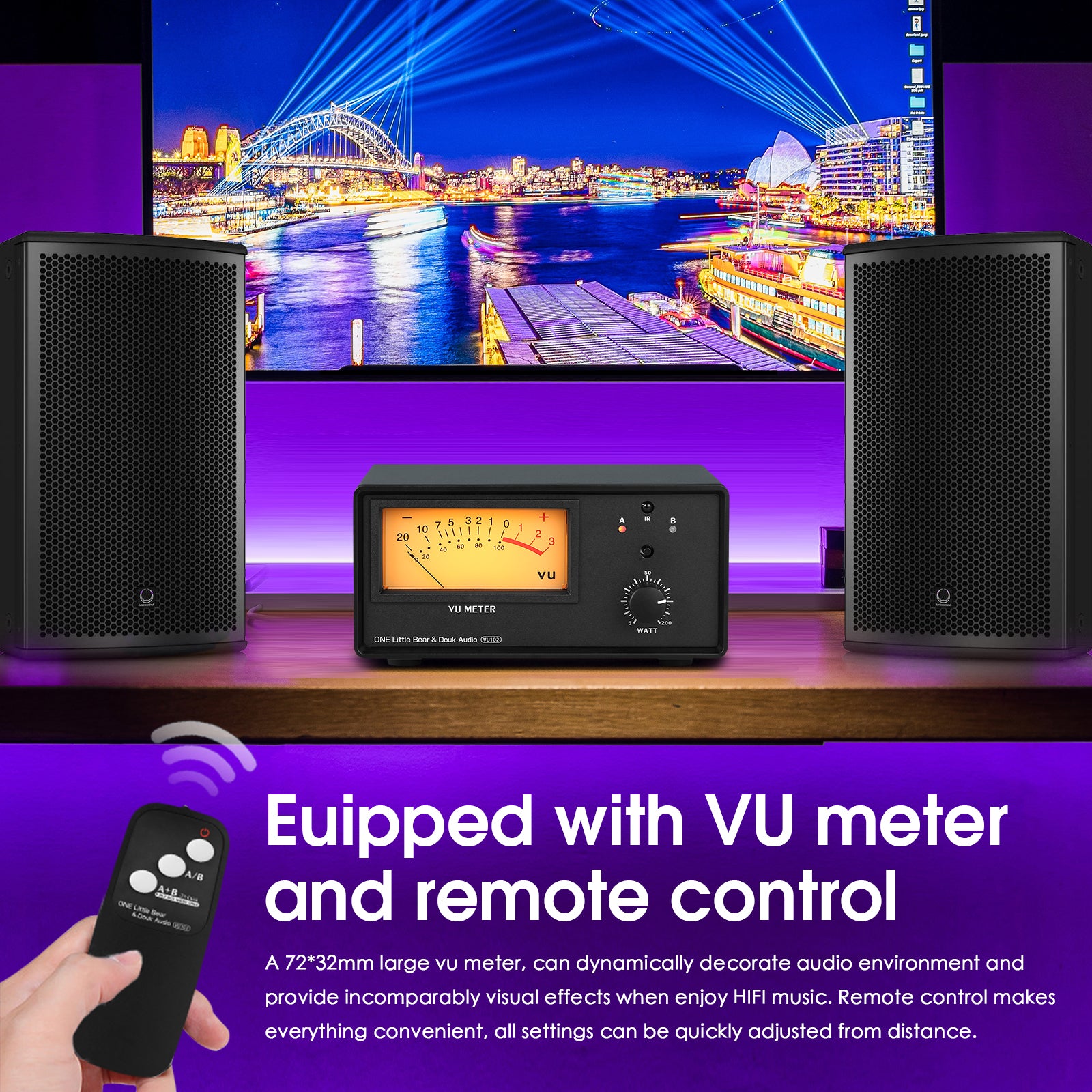Douk Audio VU102 2 Zone Amplifier / Speaker Selector Box with VU Meter Audio Switcher w/IR Remote