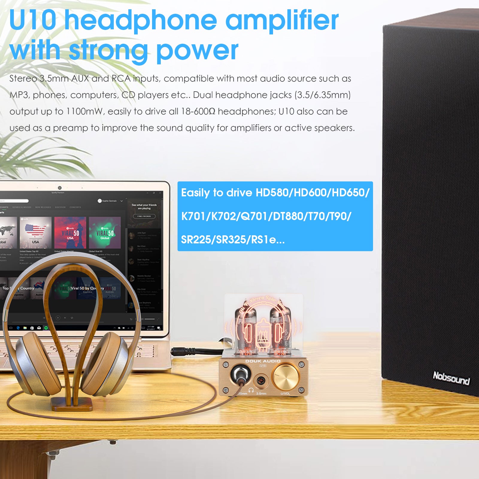 Douk Audio U10 Mini-Röhren-Kopfhörerverstärker, HiFi-Stereo-Vorverstärker für Heimlautsprecher