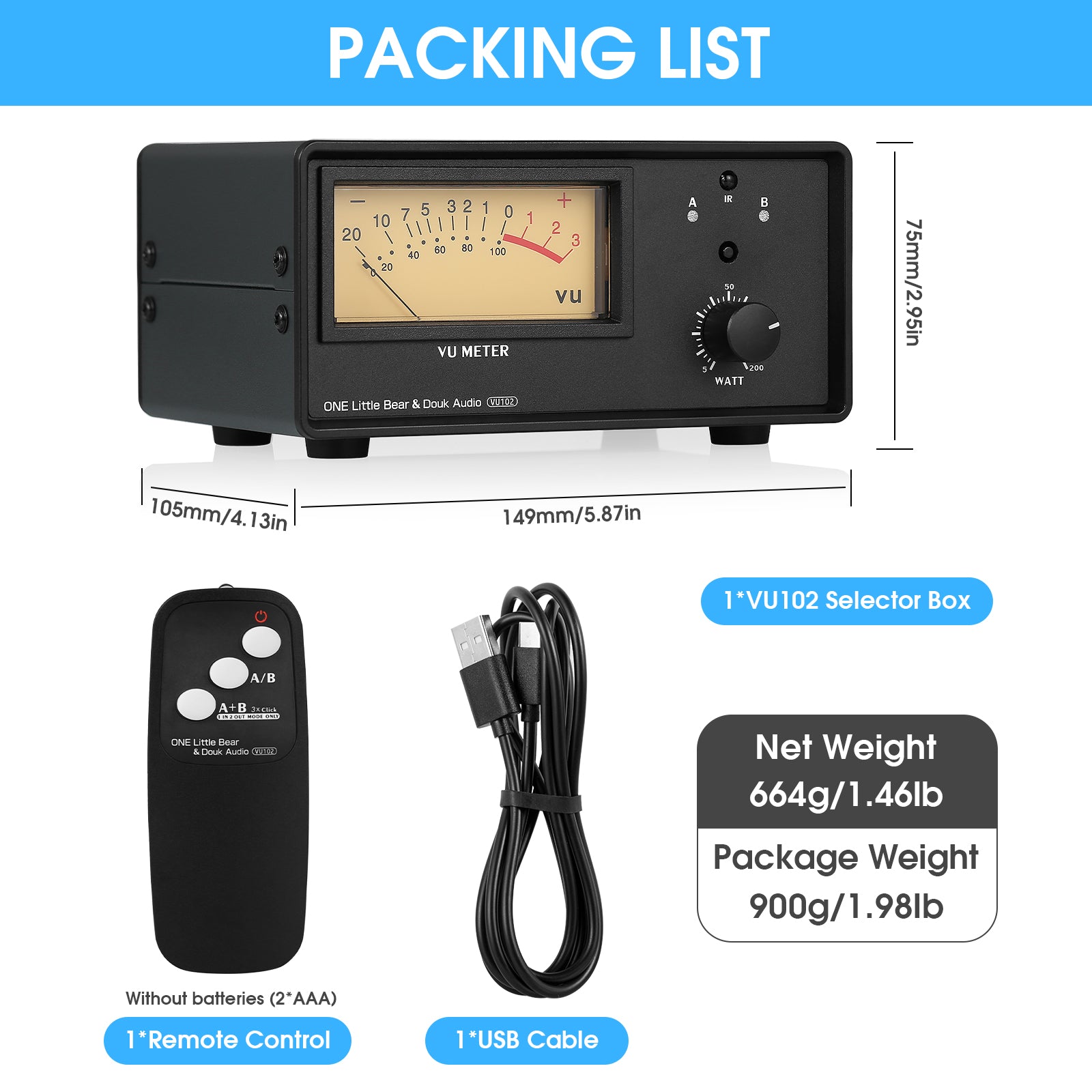 Douk Audio VU102 2 Zone Amplifier / Speaker Selector Box with VU Meter Audio Switcher w/IR Remote