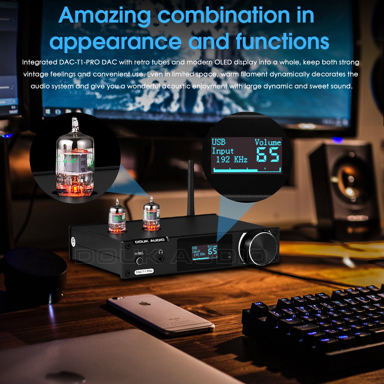 Douk Audio DAC-T1 PRO HiFi Tube Stereo Preamp USB DAC Bluetooth Receiver S/PDIF D/A Audio Converter